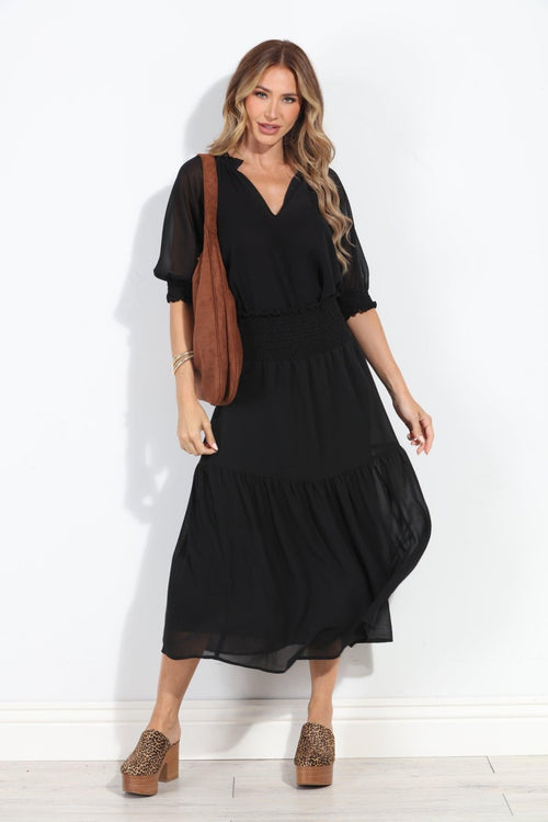Black Chiffon Ruffle Midi Skirt-BEST SELLER