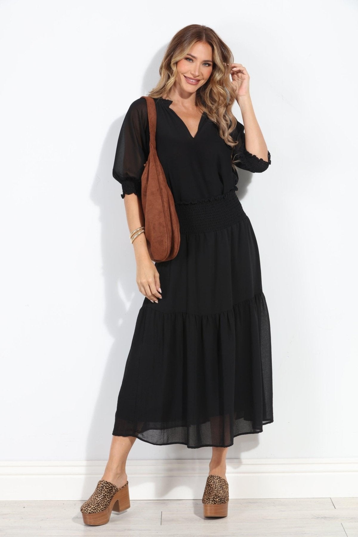 Black Chiffon Ruffle Midi Skirt-BEST SELLER