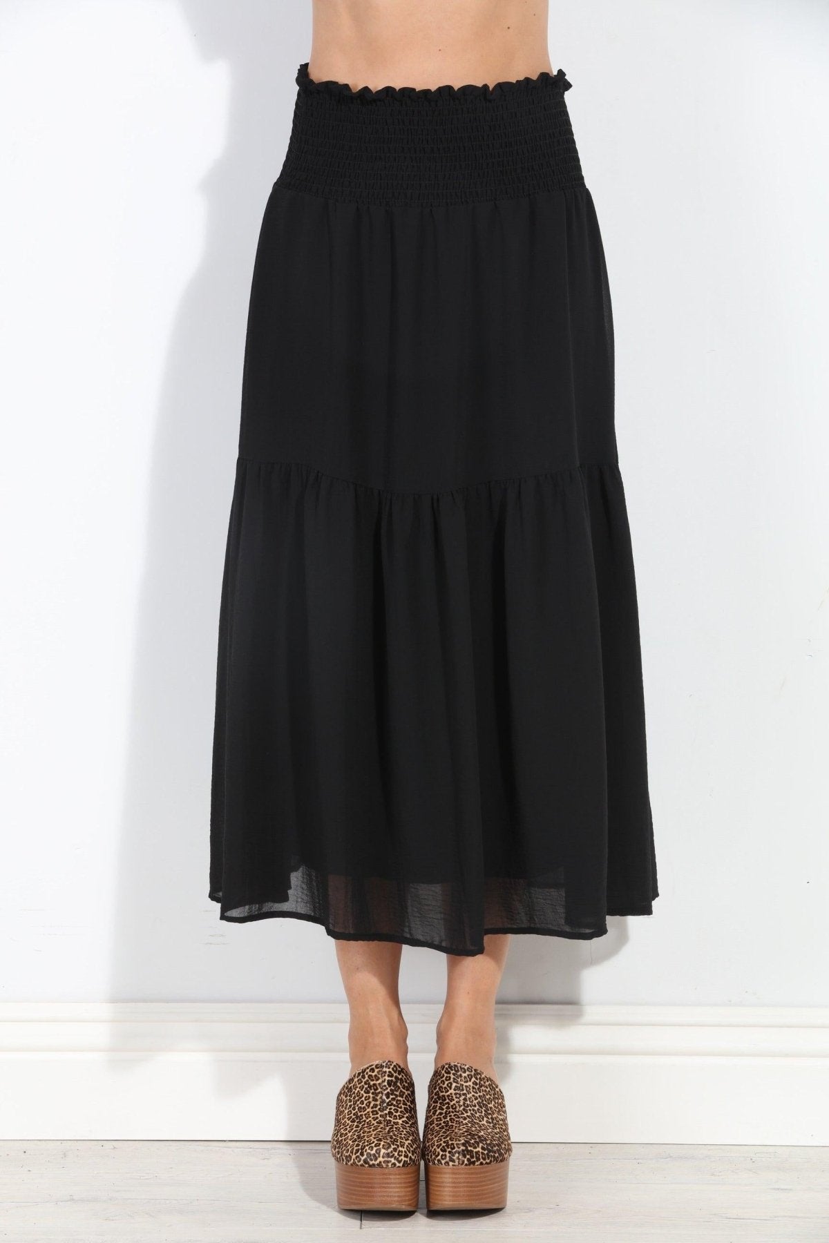 Black Chiffon Ruffle Midi Skirt-BEST SELLER