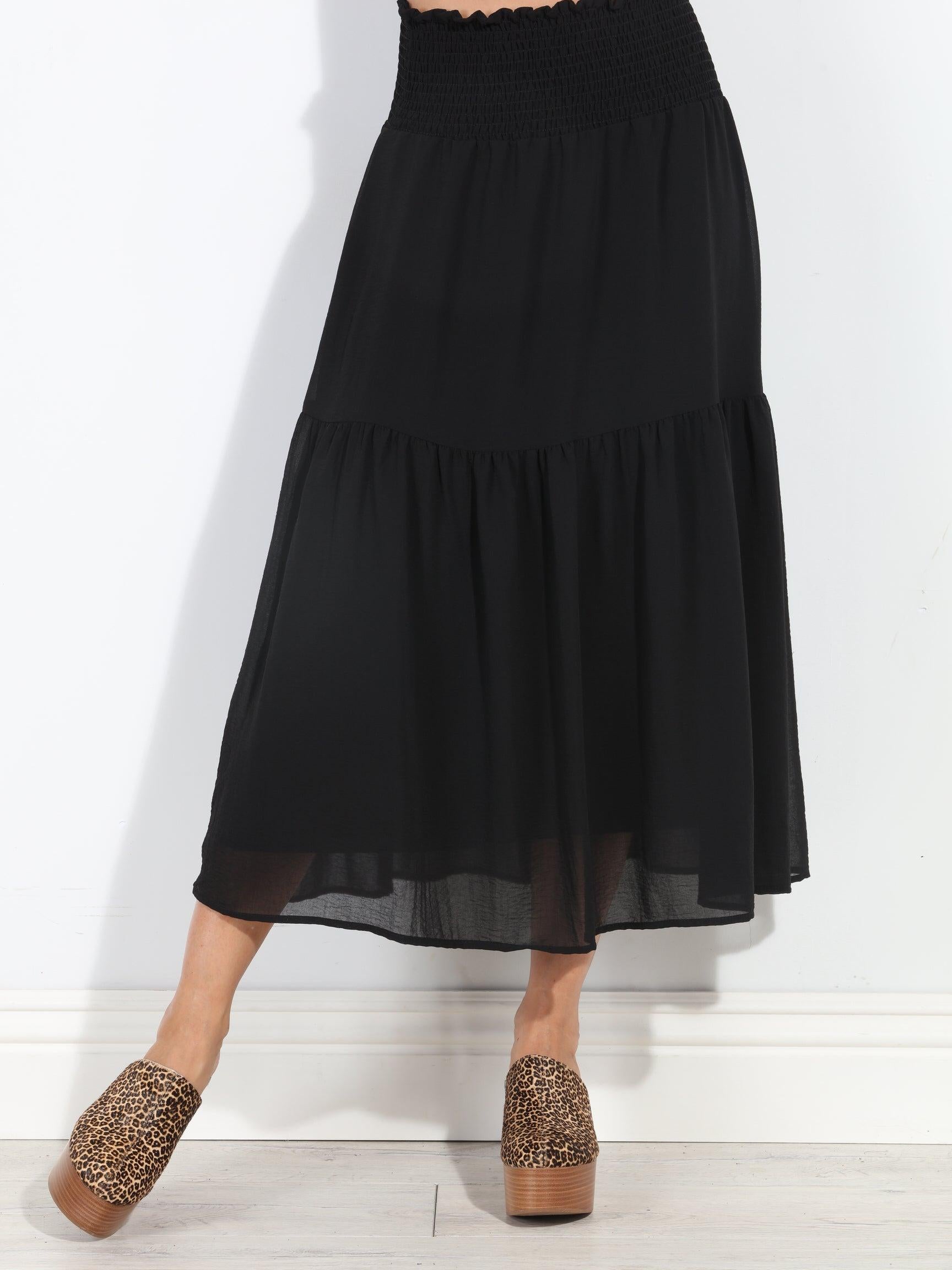 Black Chiffon Ruffle Midi Skirt-BEST SELLER