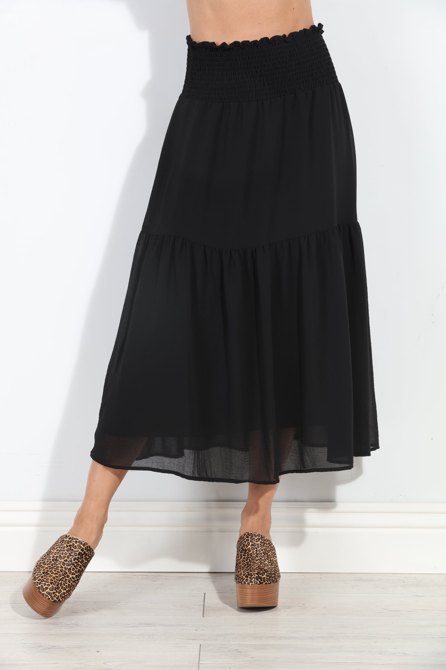 Black Chiffon Ruffle Midi Skirt-BEST SELLER