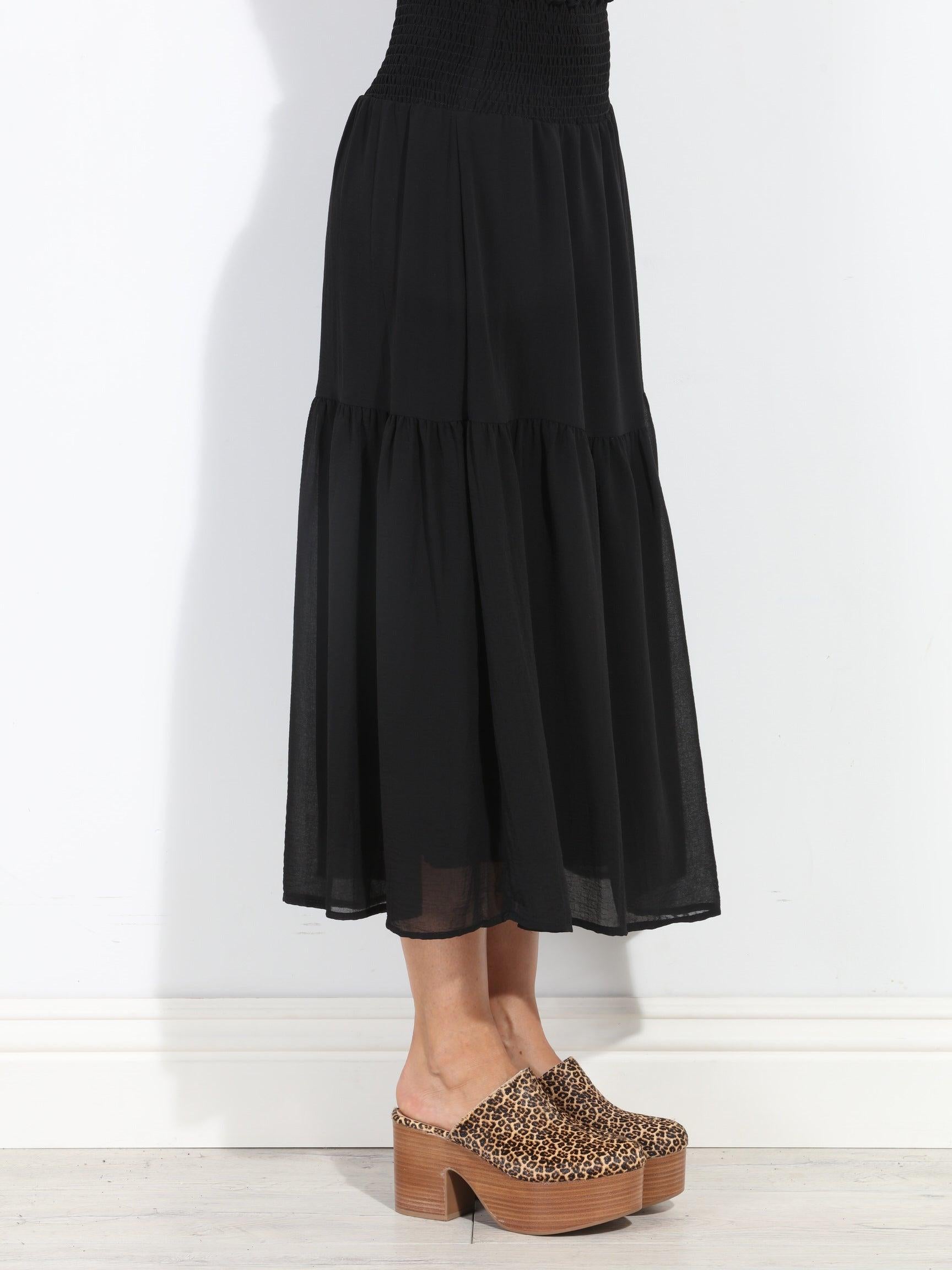 Black Chiffon Ruffle Midi Skirt-BEST SELLER