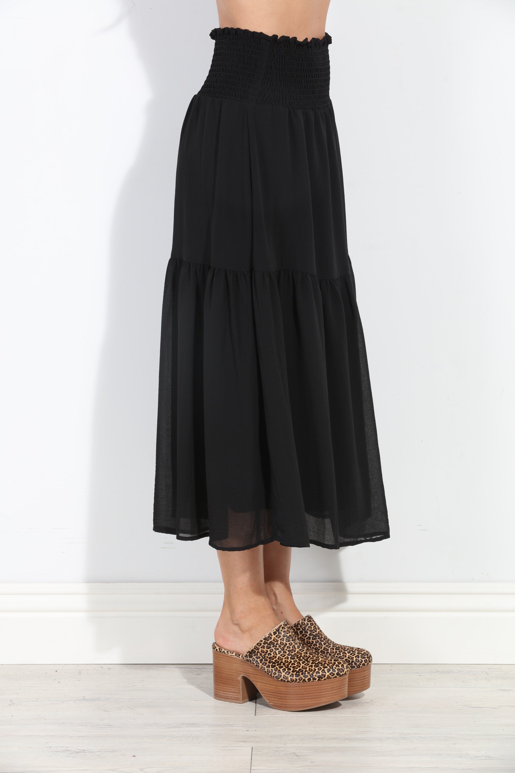 Black Chiffon Ruffle Midi Skirt-BEST SELLER