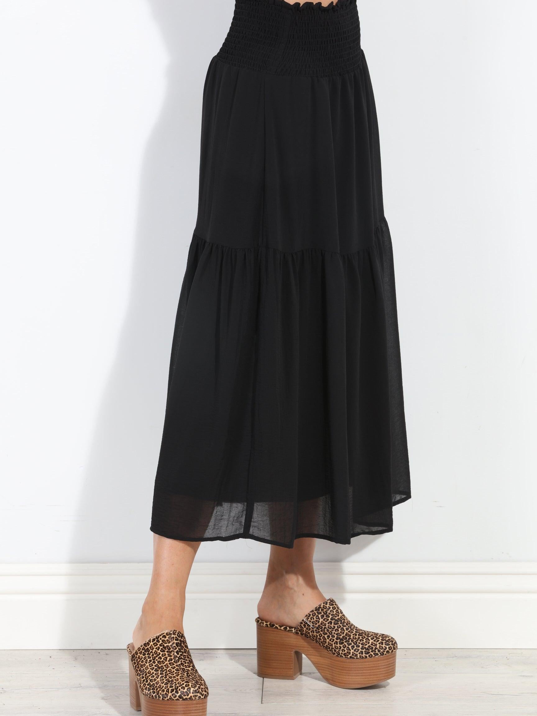 Black Chiffon Ruffle Midi Skirt-BEST SELLER