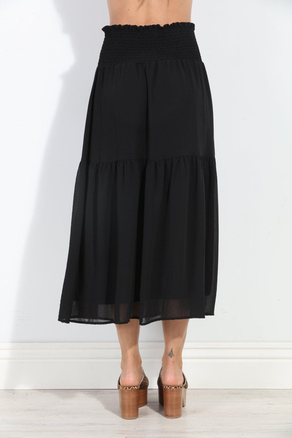 Black Chiffon Ruffle Midi Skirt-BEST SELLER