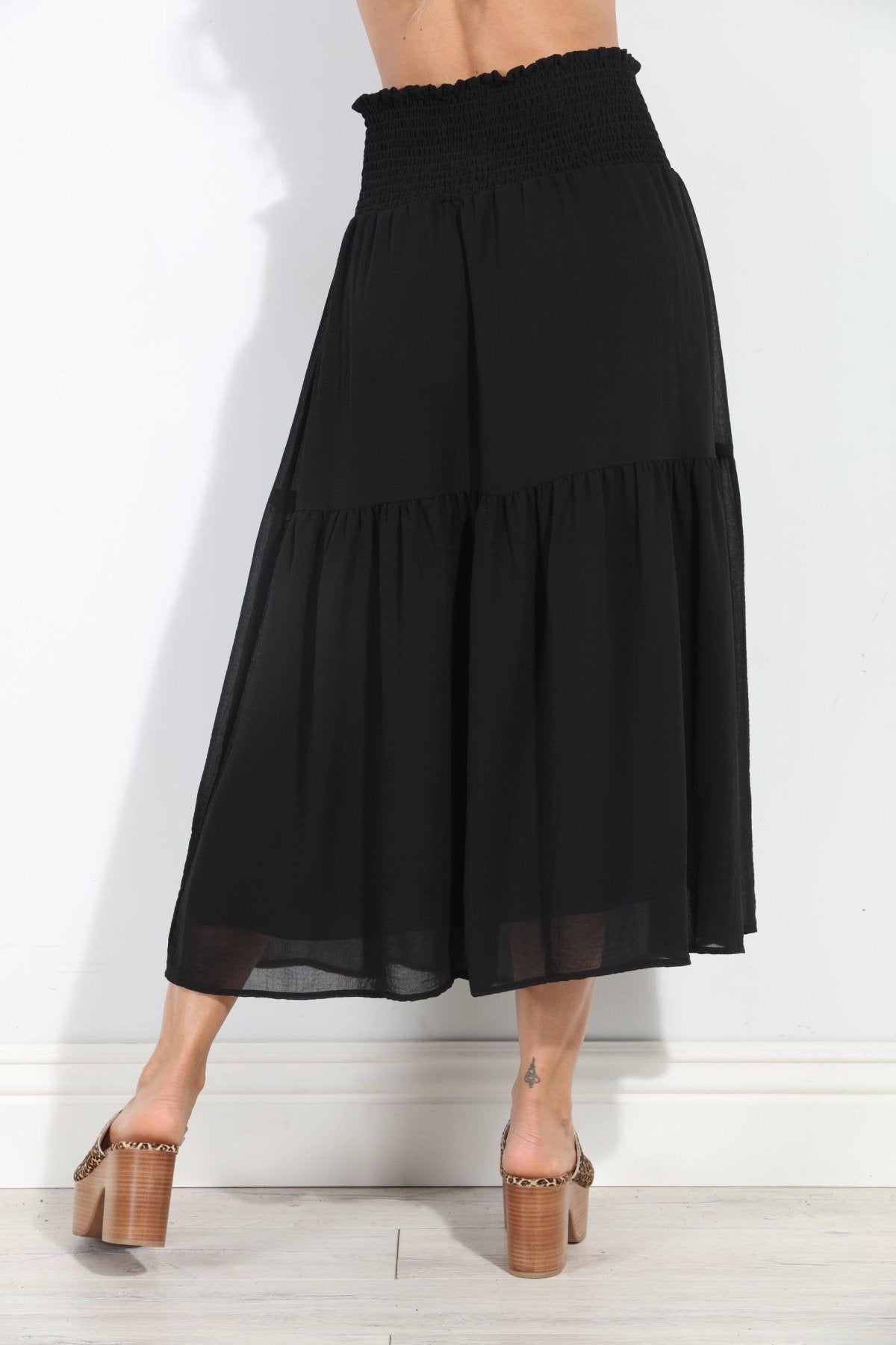 Black Chiffon Ruffle Midi Skirt-BEST SELLER