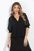 Black Split Neck Blouse-BEST SELLER