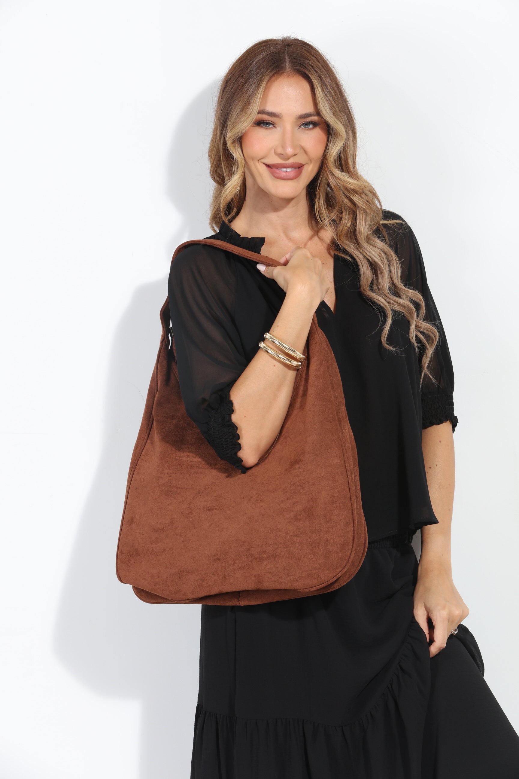 Brown Faux Suede Shoulder Bag-BEST SELLER