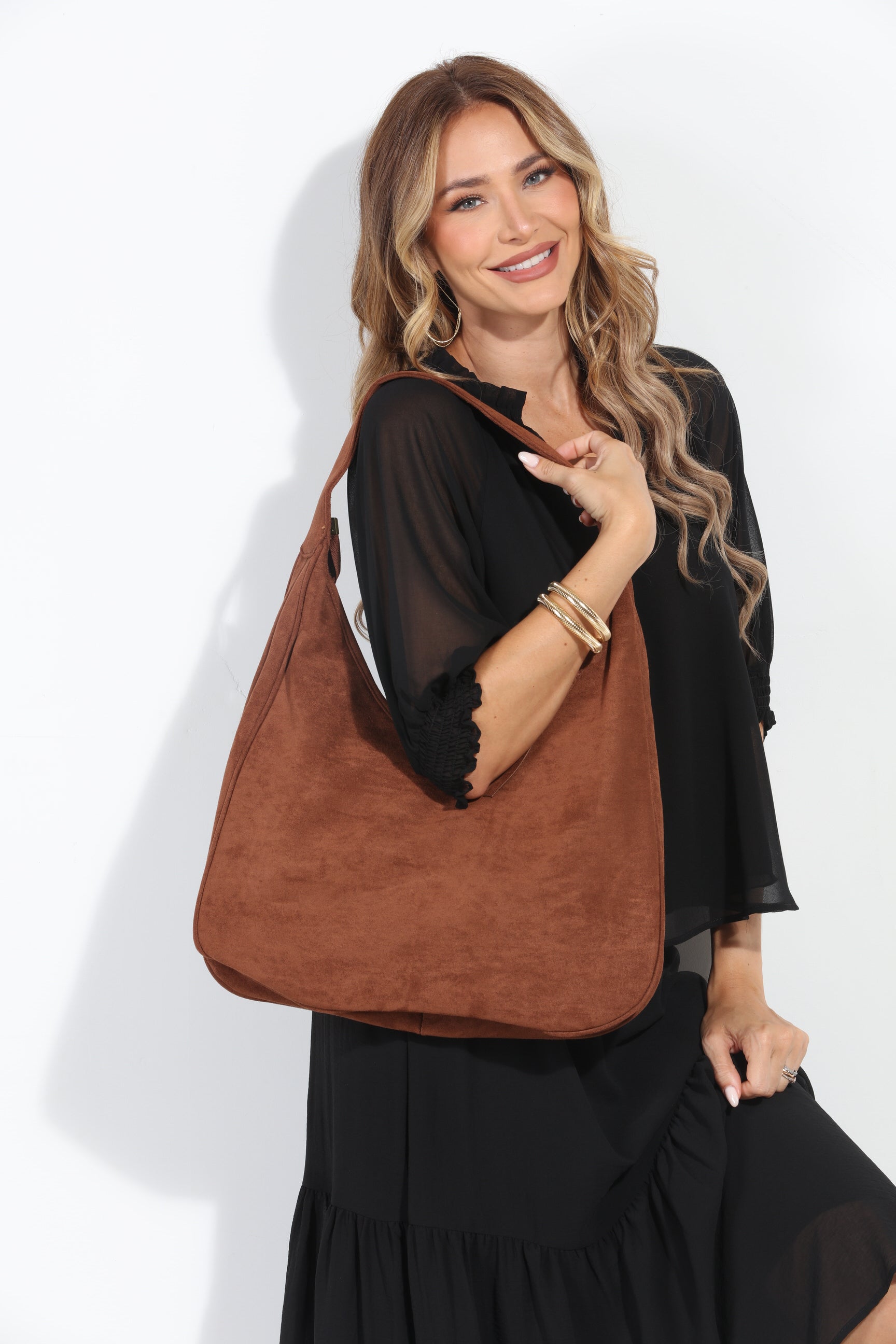 Brown Faux Suede Shoulder Bag-BEST SELLER