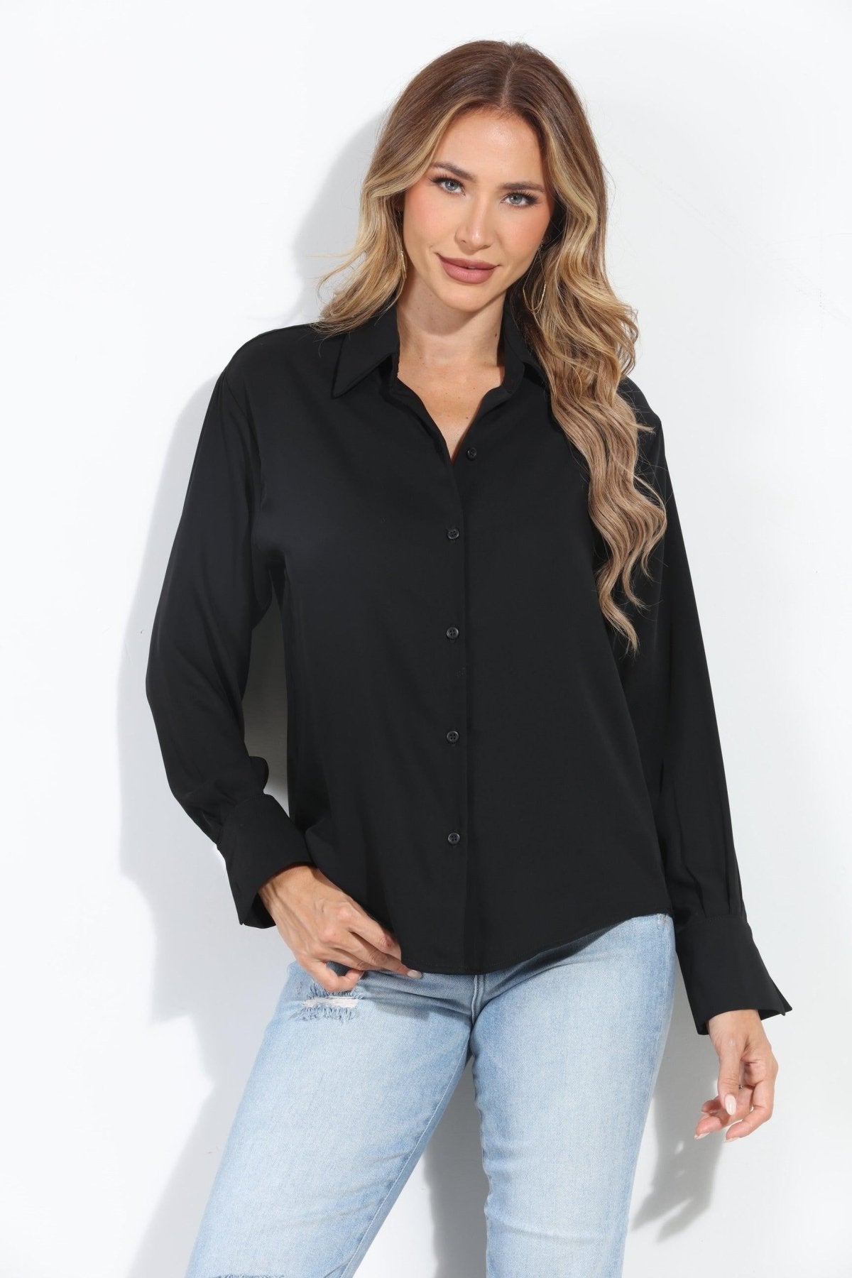 Black Politan Button Blouse-BEST SELLER