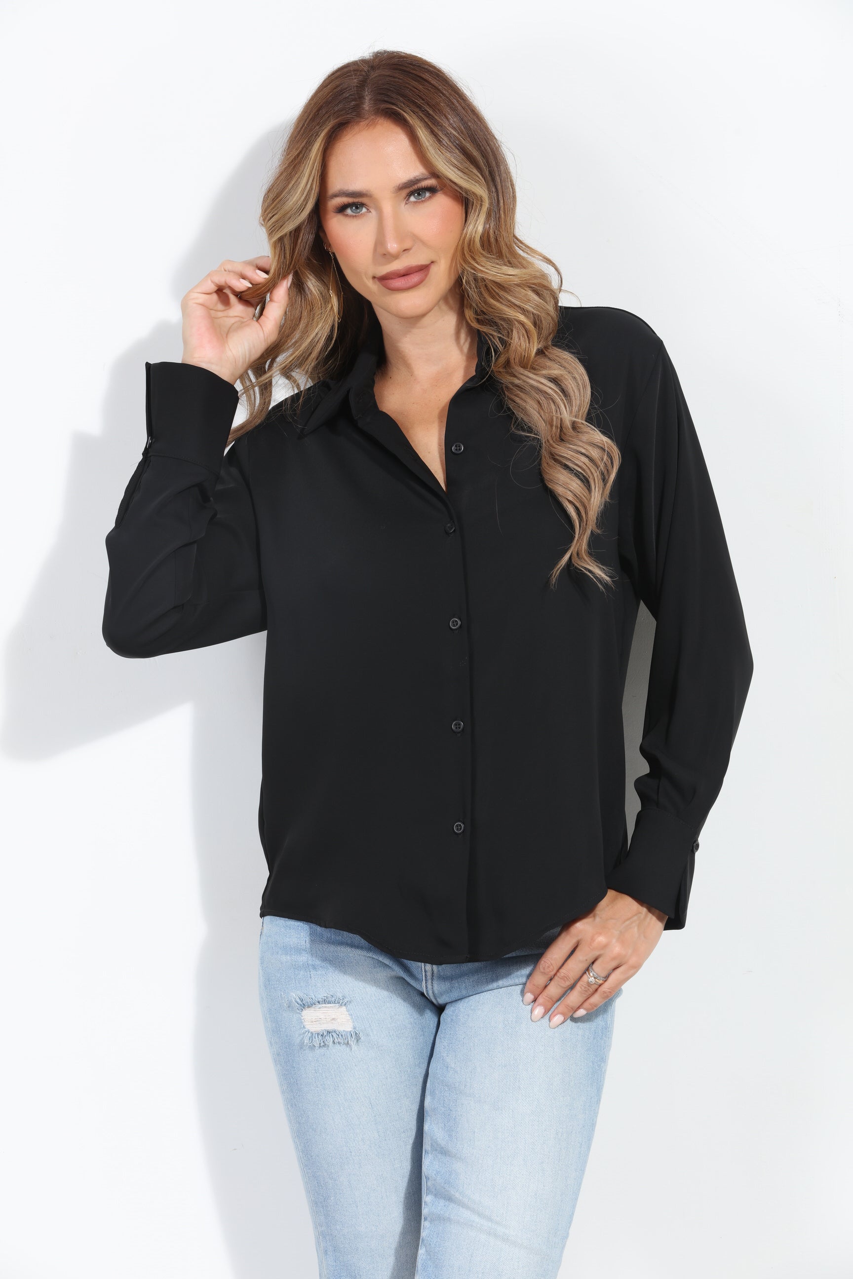 Black Politan Button Blouse-BEST SELLER