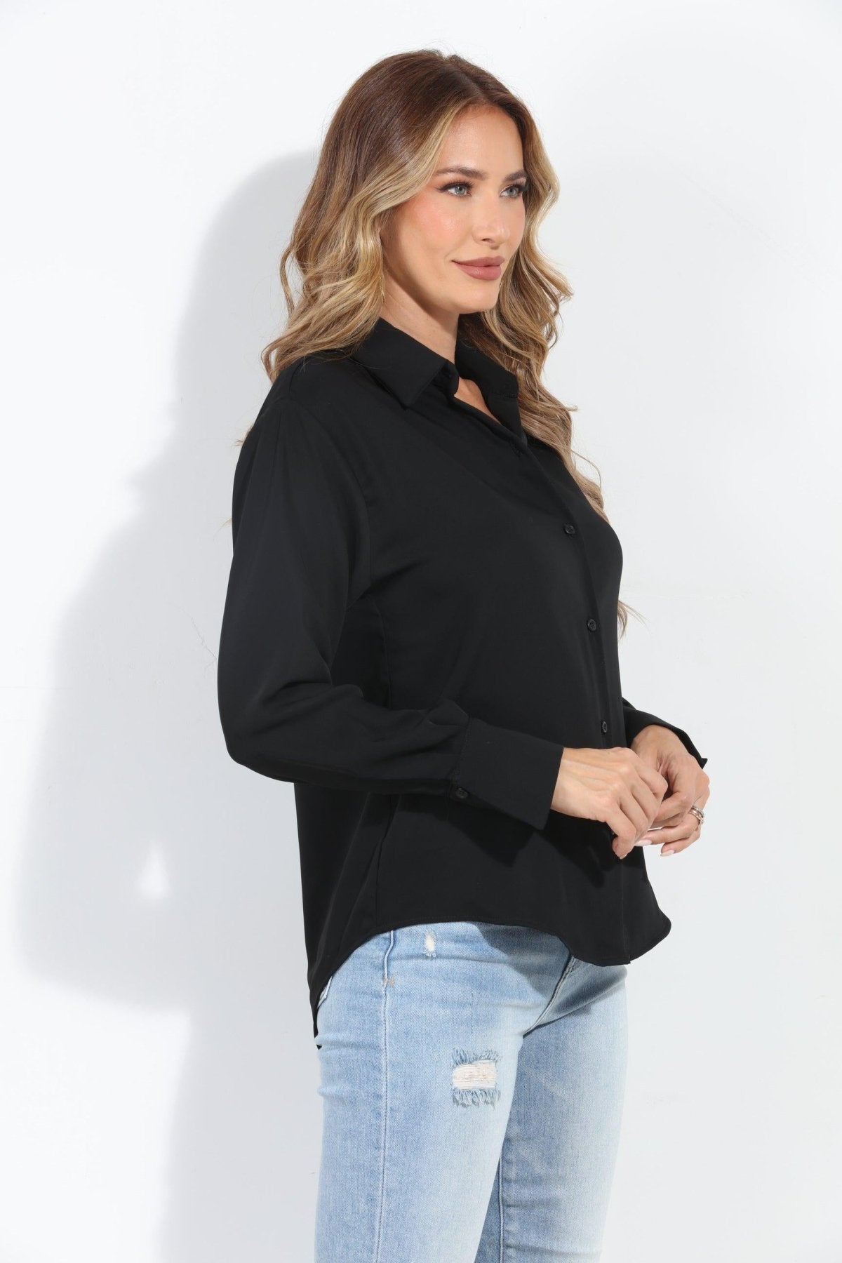Black Politan Button Blouse-BEST SELLER