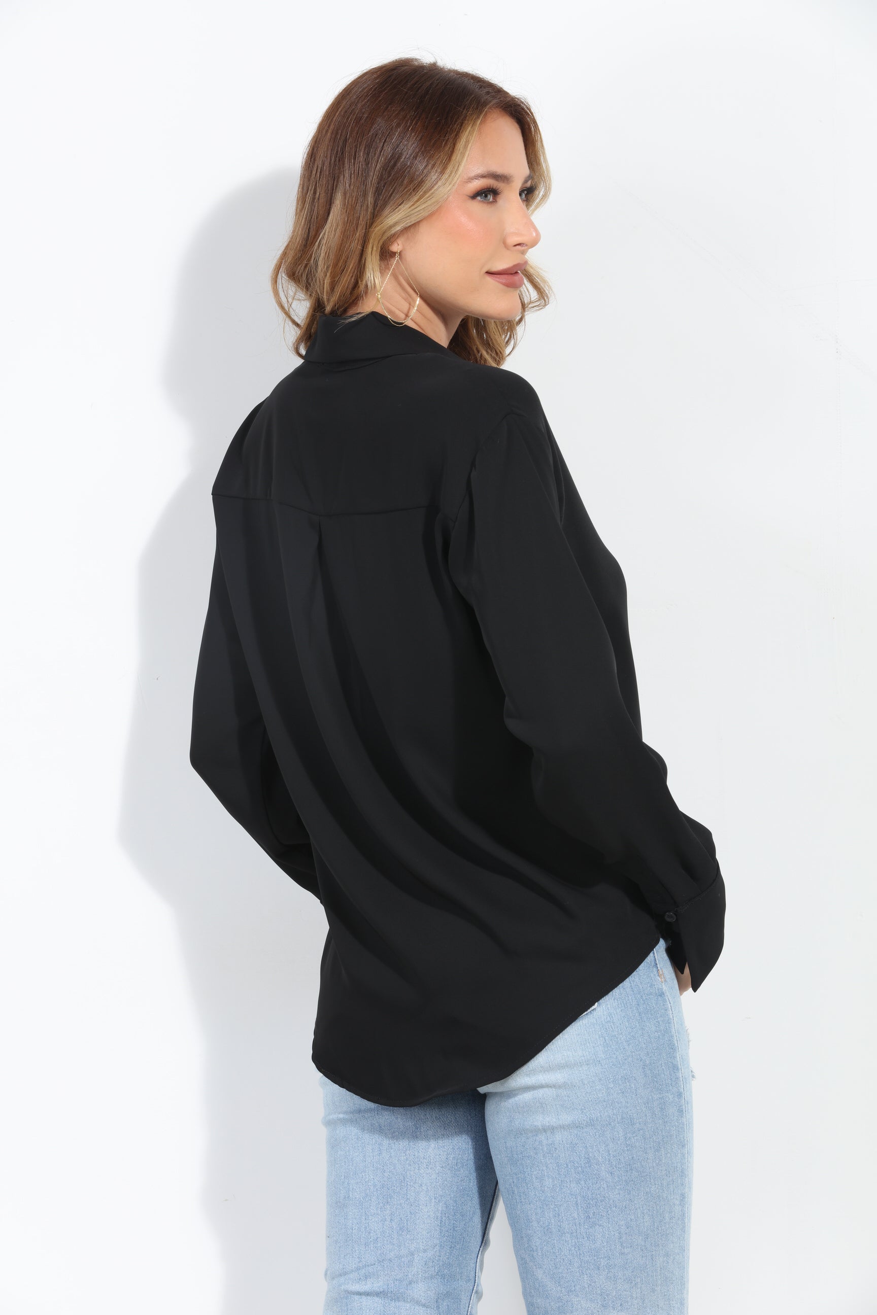 Black Politan Button Blouse-BEST SELLER