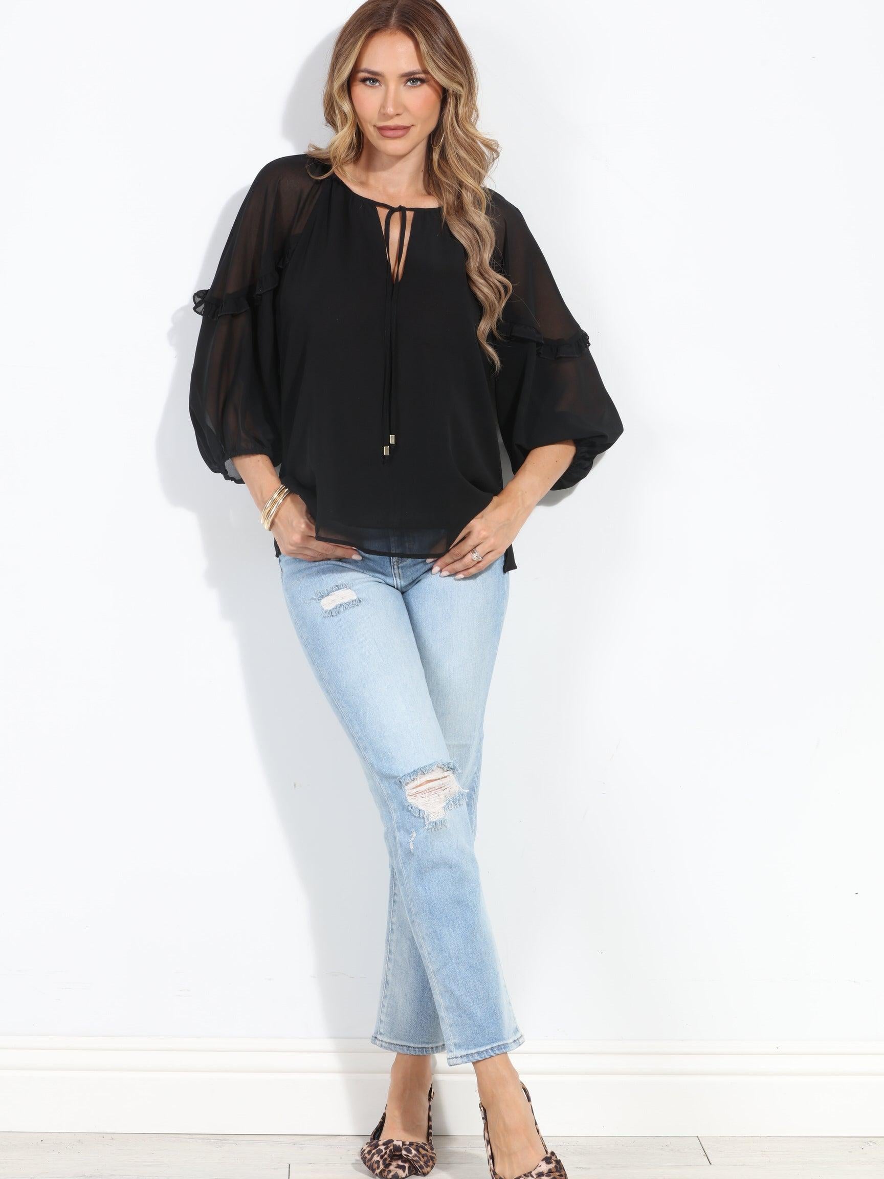Black Ruffle Chiffon Blouse