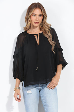 Black Ruffle Chiffon Blouse
