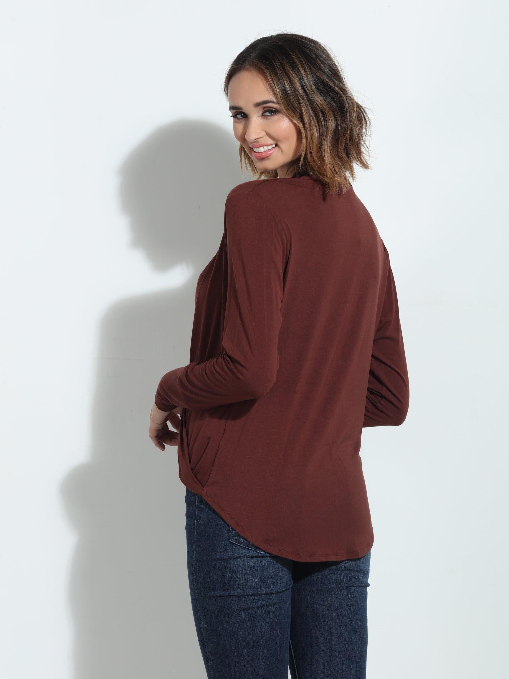 Cocoa Cupro Draped Surplice Top - BEST SELLER