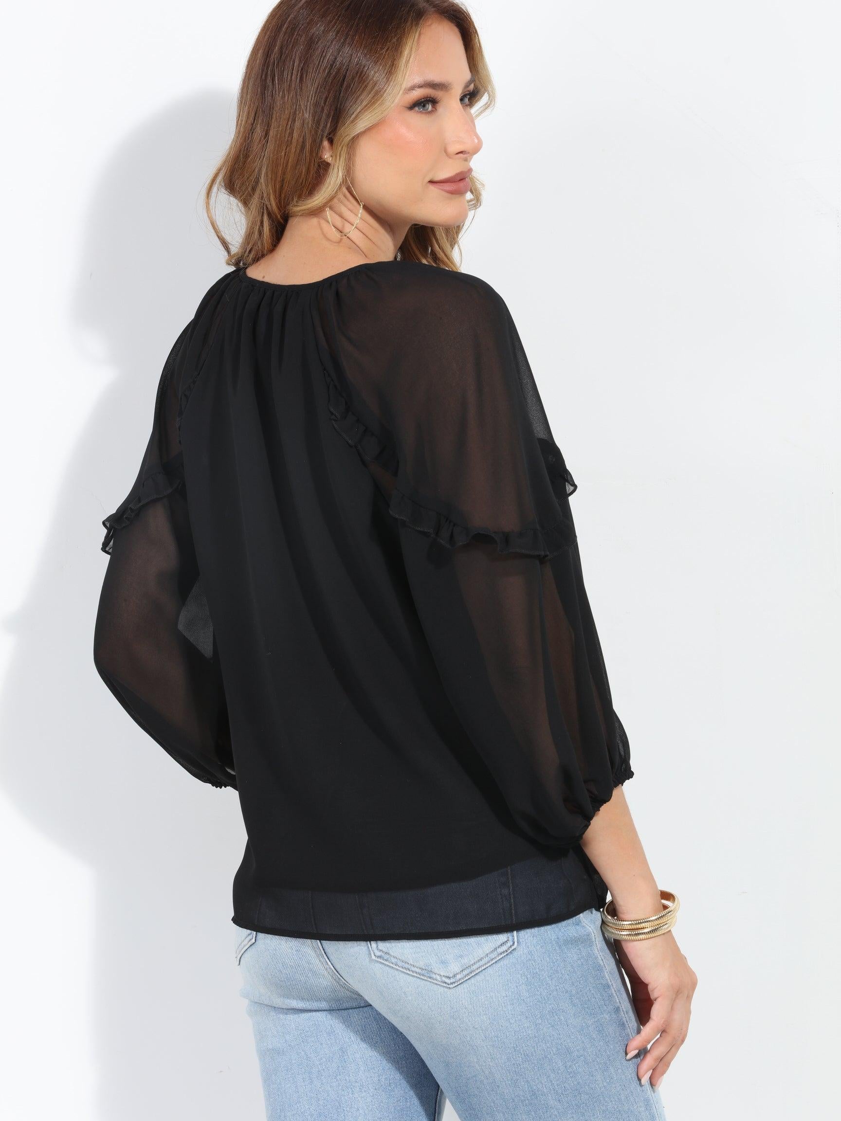 Black Ruffle Chiffon Blouse