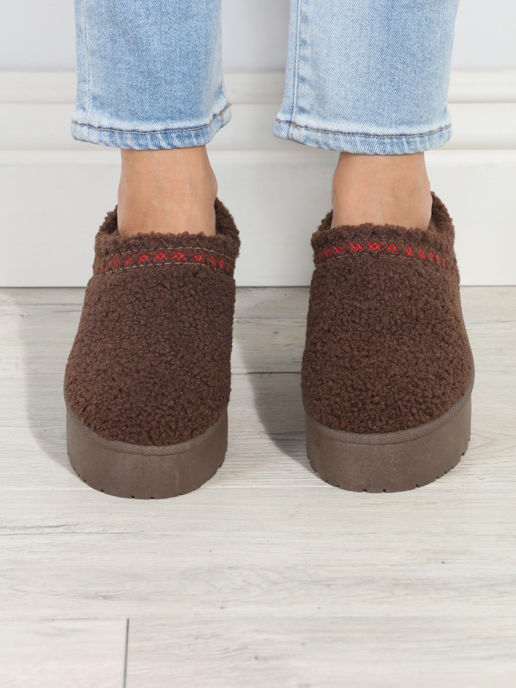 Chocolate Cozy Slides-FINAL SALE