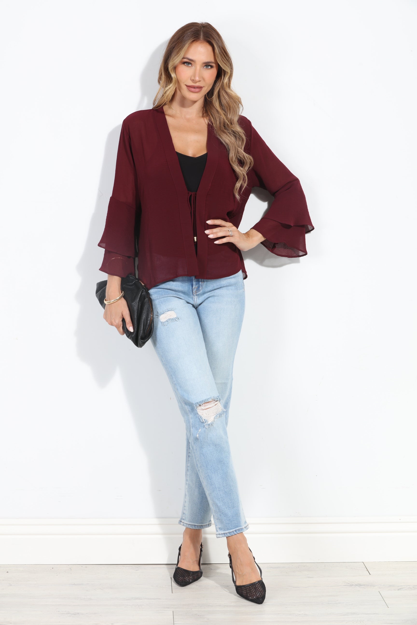 Burgundy Boho Chiffon Jacket-BEST SELLER