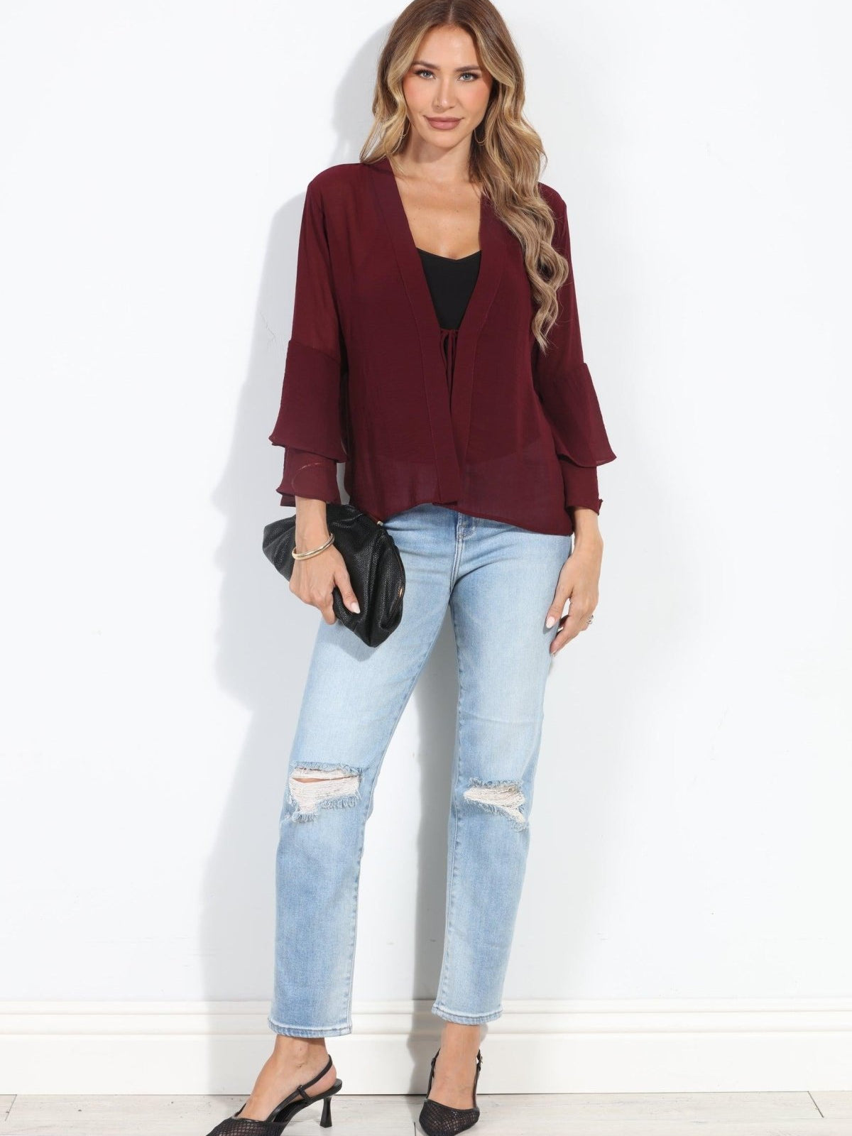 Burgundy Boho Chiffon Jacket-BEST SELLER
