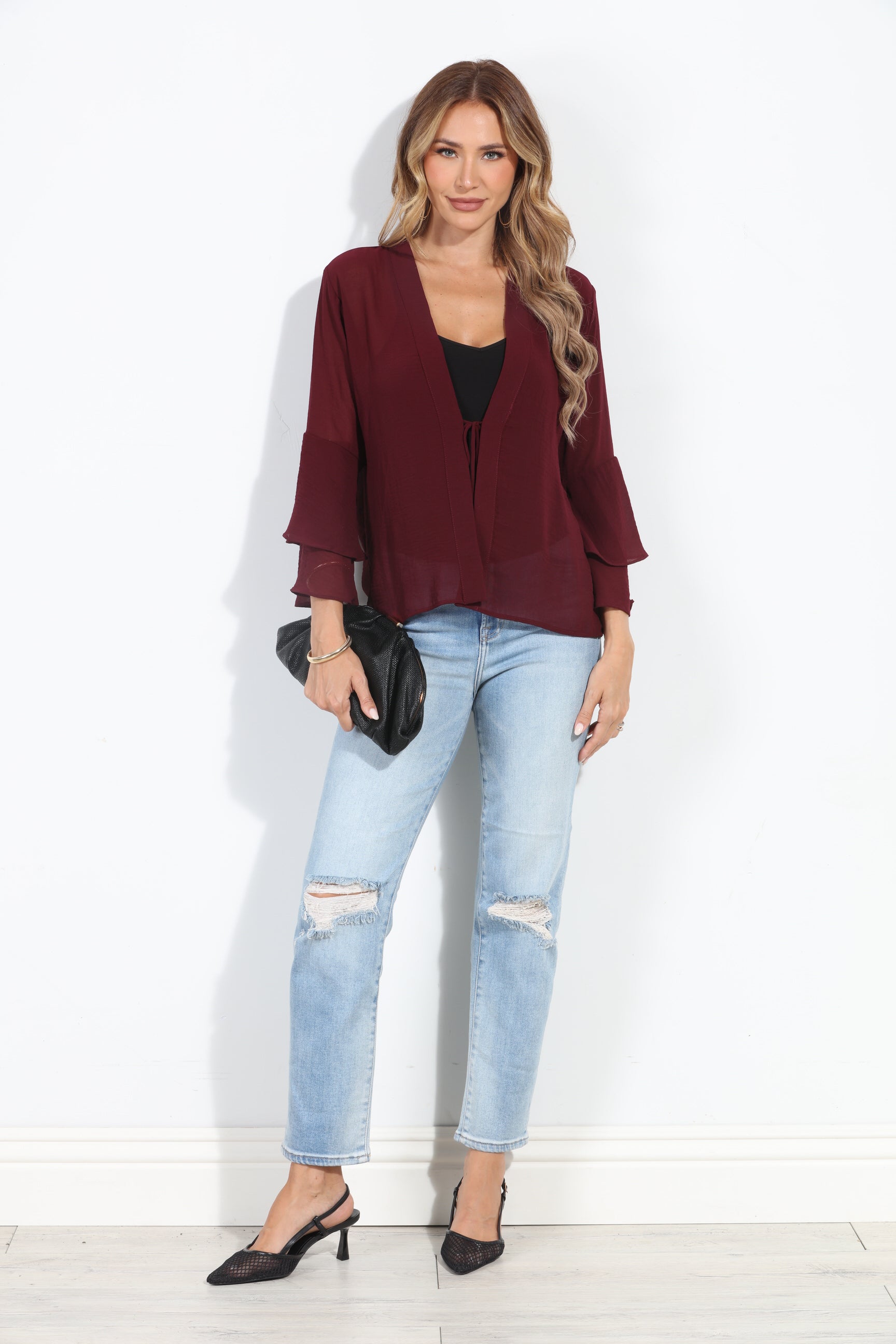 Burgundy Boho Chiffon Jacket-BEST SELLER