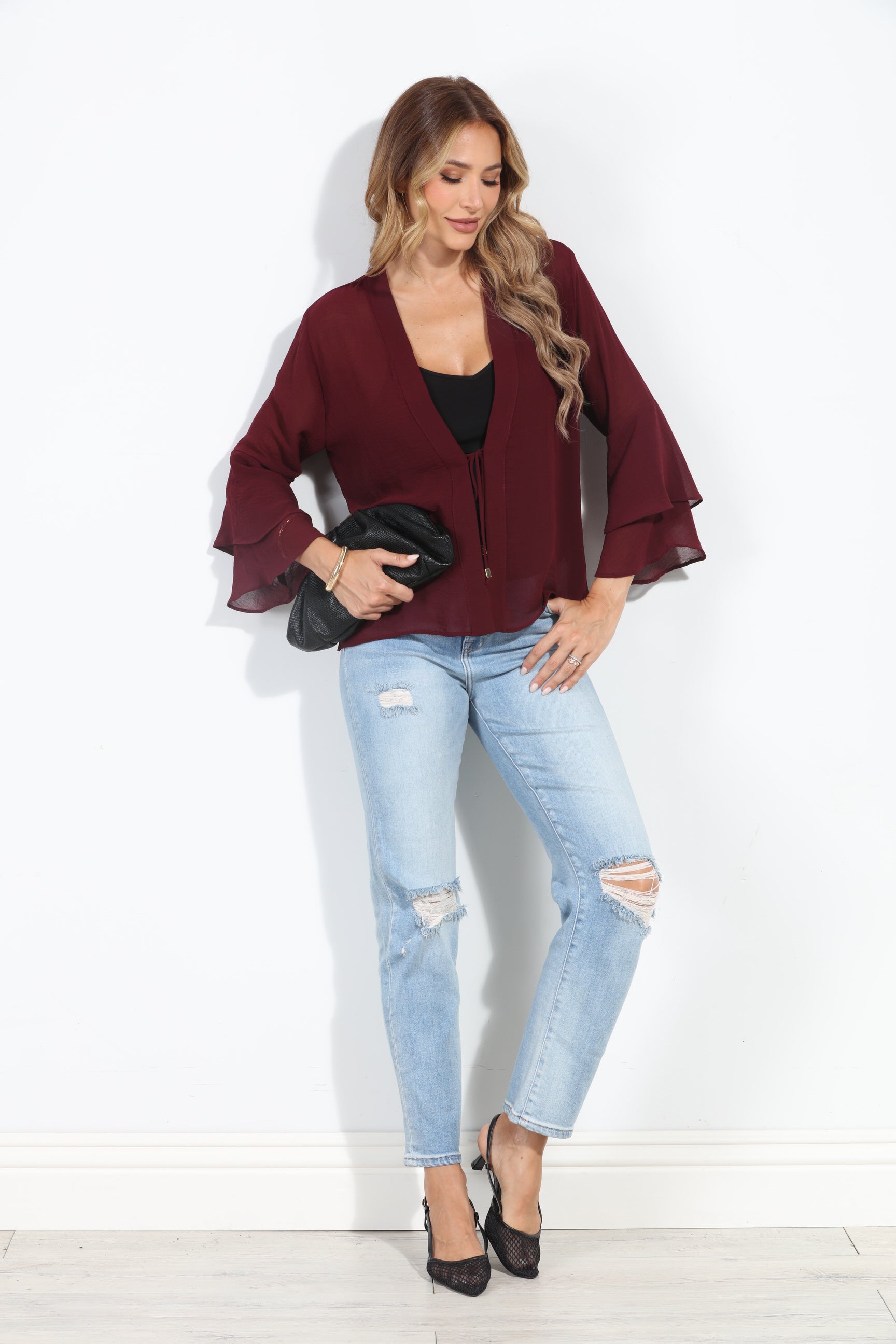 Burgundy Boho Chiffon Jacket-BEST SELLER