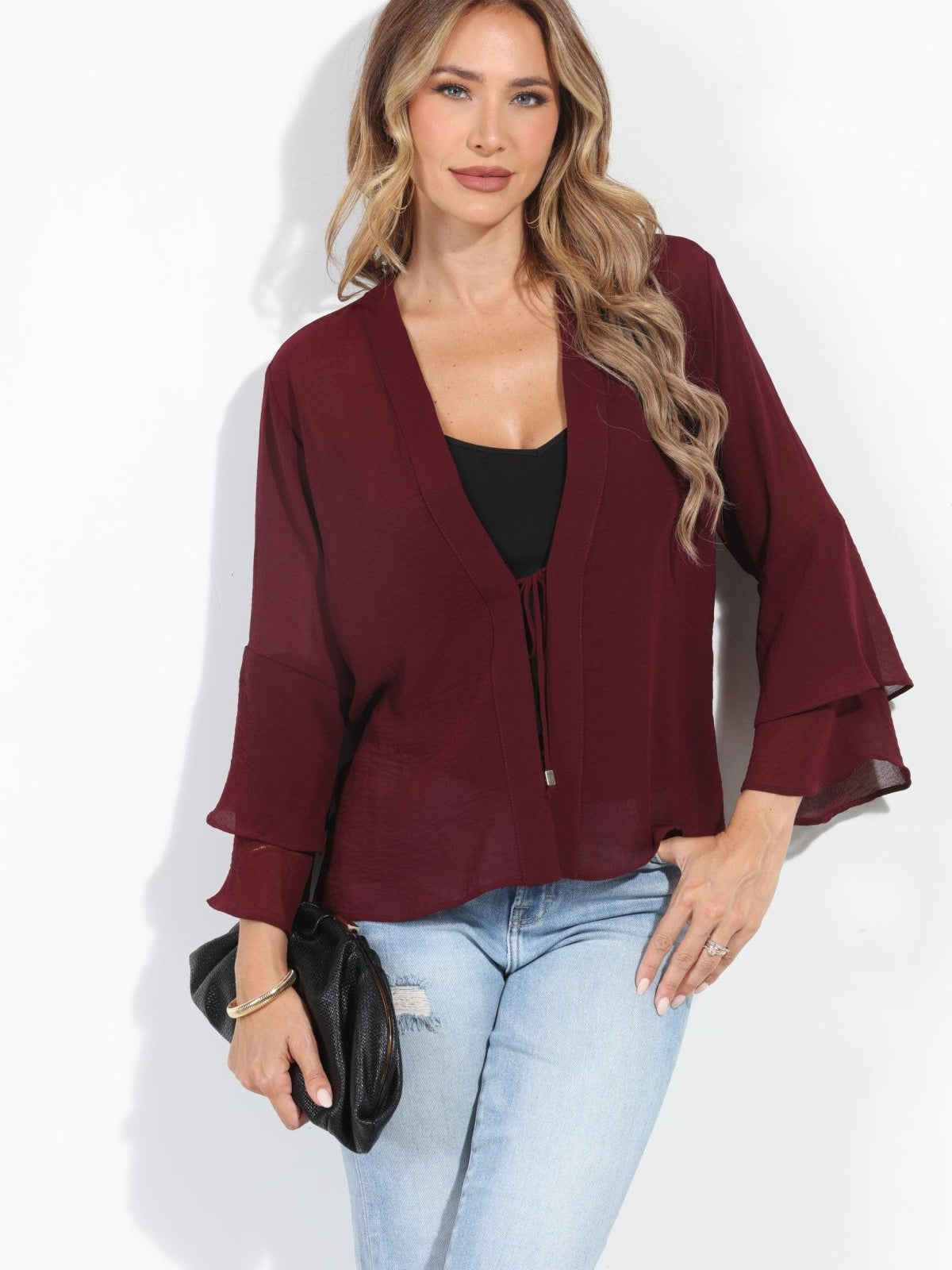 Burgundy Boho Chiffon Jacket-BEST SELLER