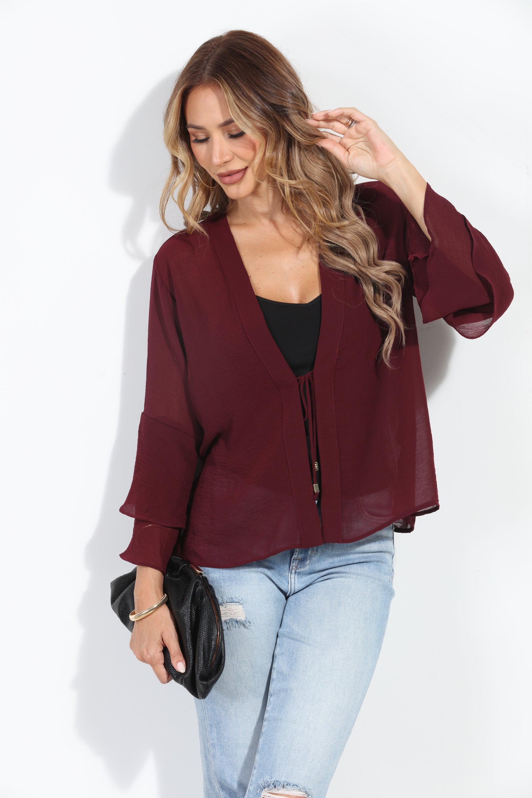 Burgundy Boho Chiffon Jacket-BEST SELLER