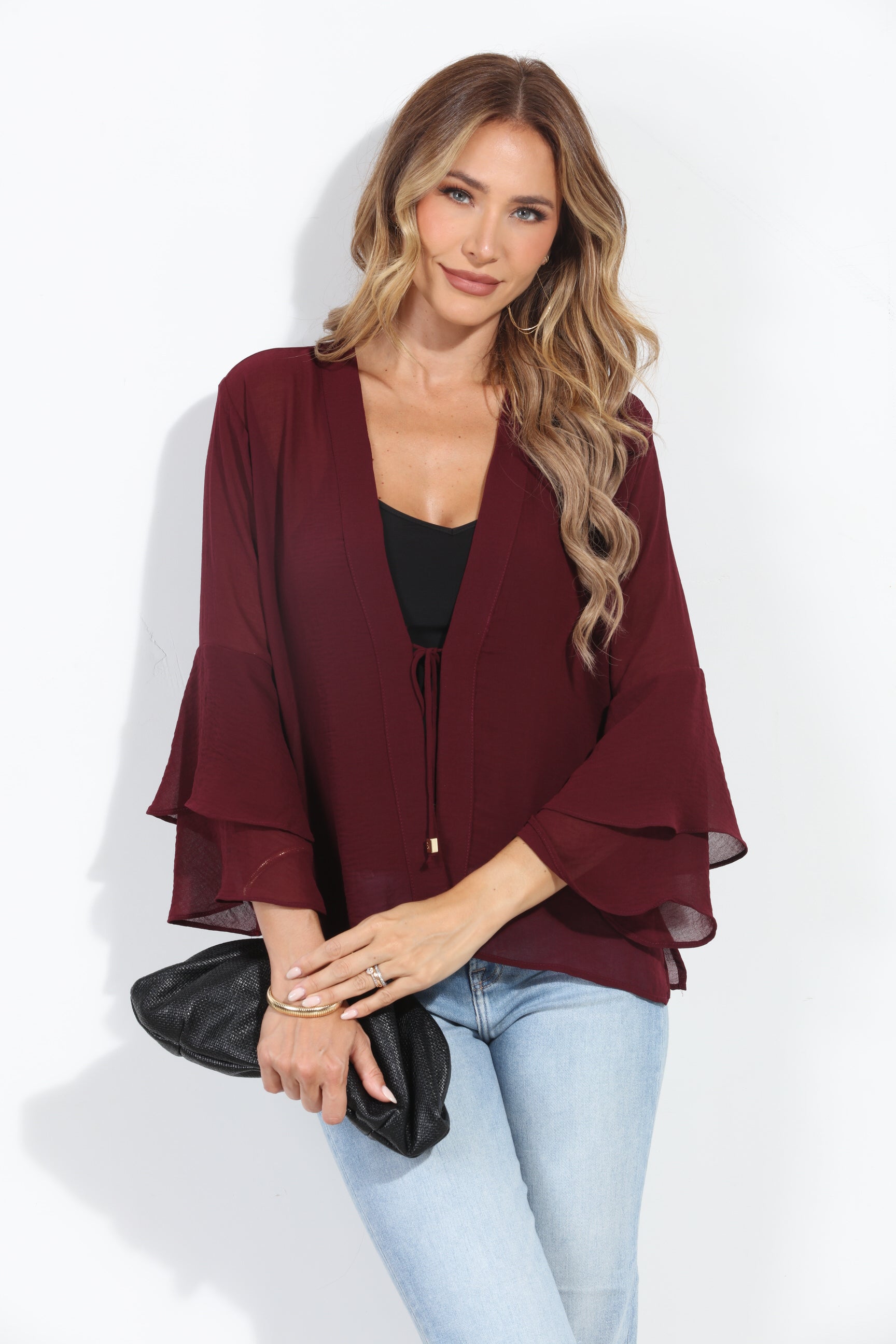 Burgundy Boho Chiffon Jacket-BEST SELLER