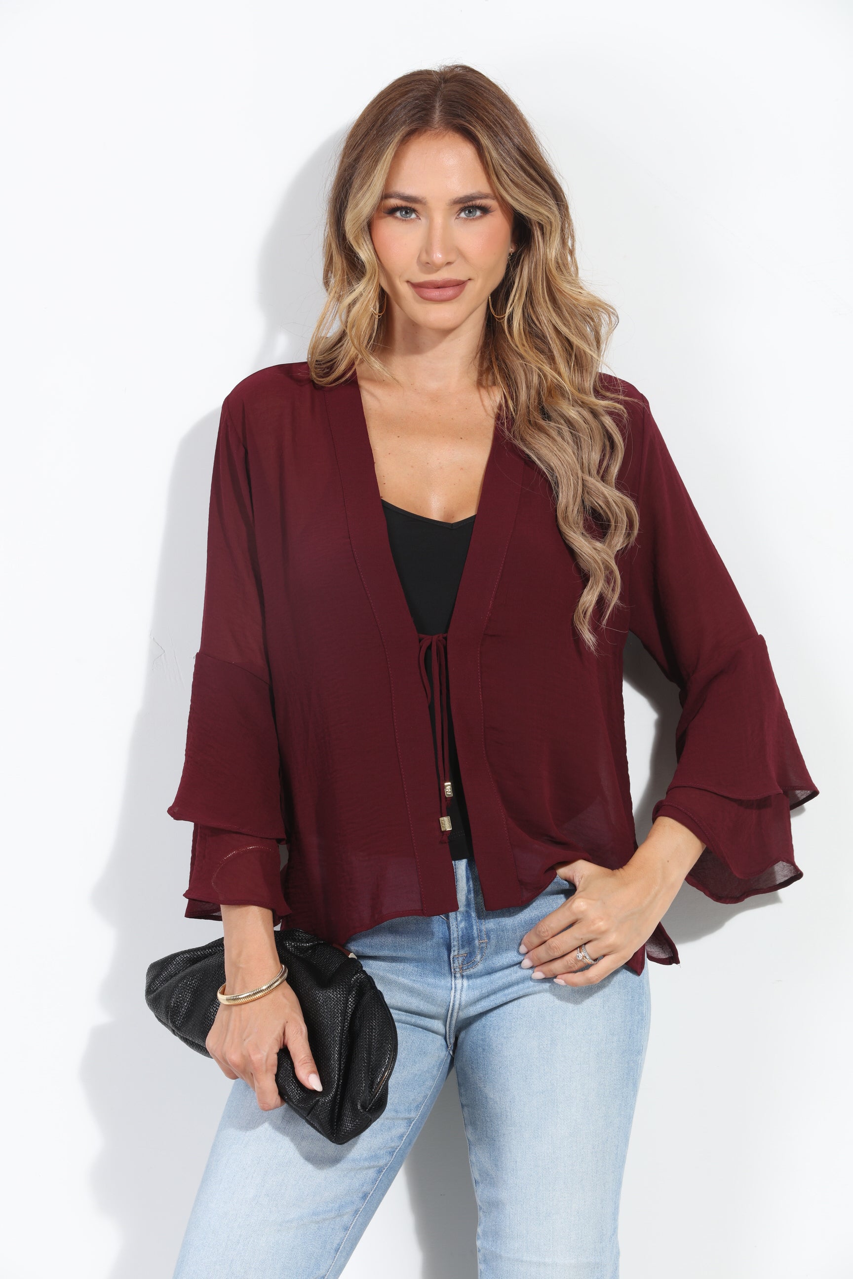 Burgundy Boho Chiffon Jacket-BEST SELLER