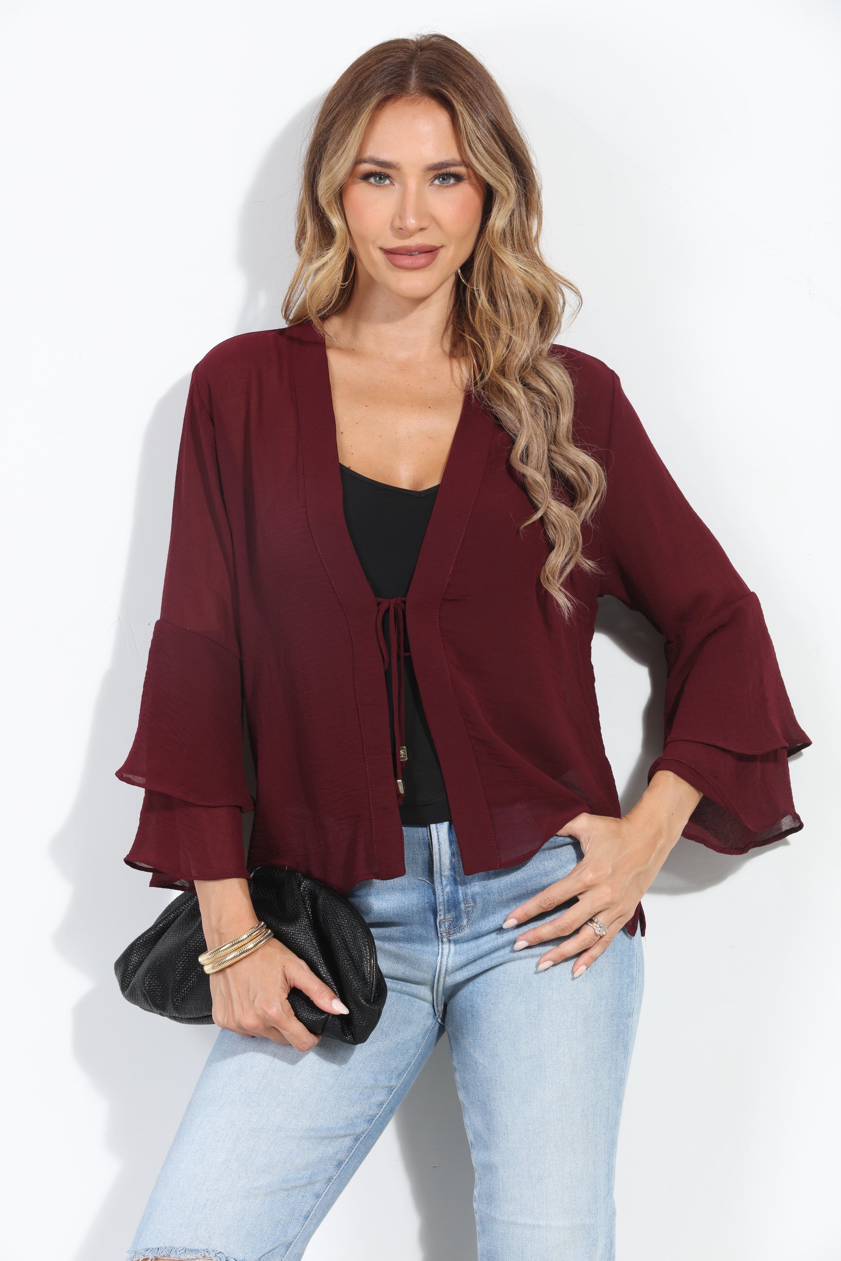 Burgundy Boho Chiffon Jacket-BEST SELLER