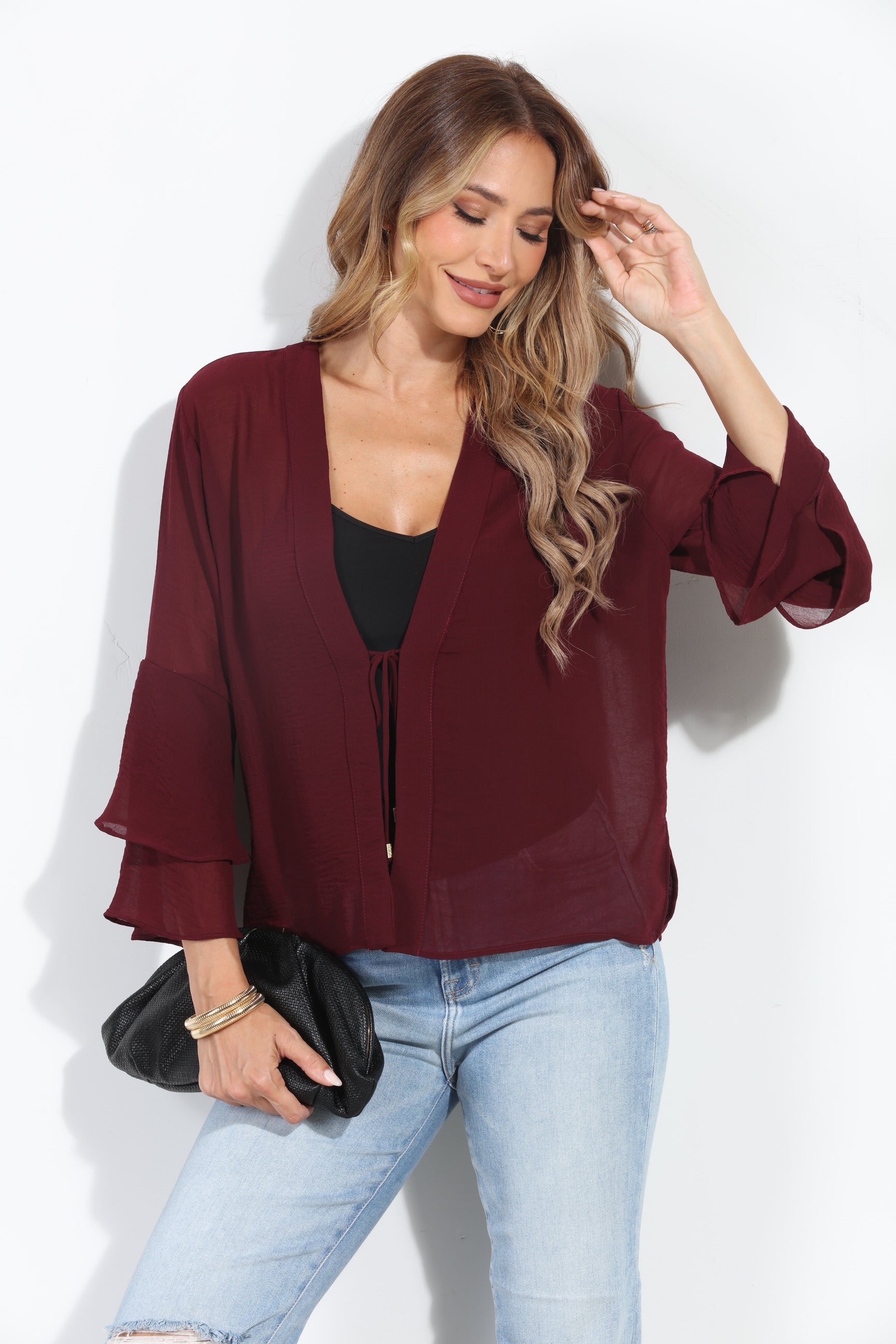 Burgundy Chiffon Jacket-BEST SELLER