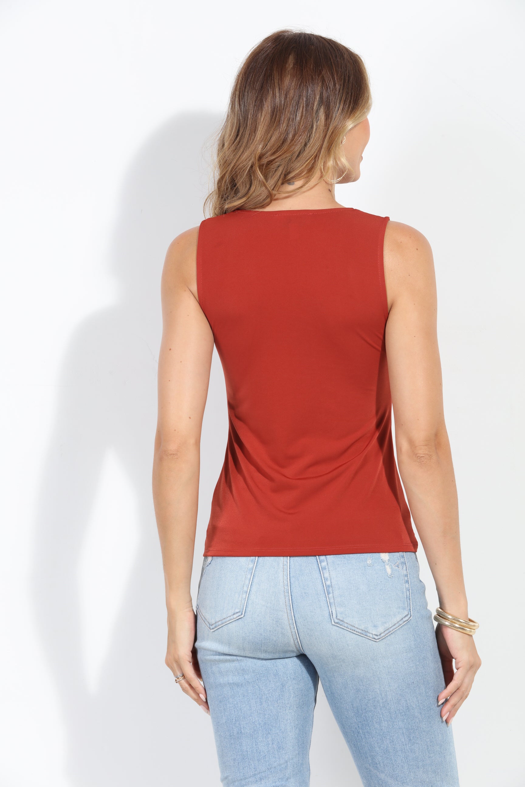 Cinnamon Shirred Sleeveless Tank-BEST SELLER