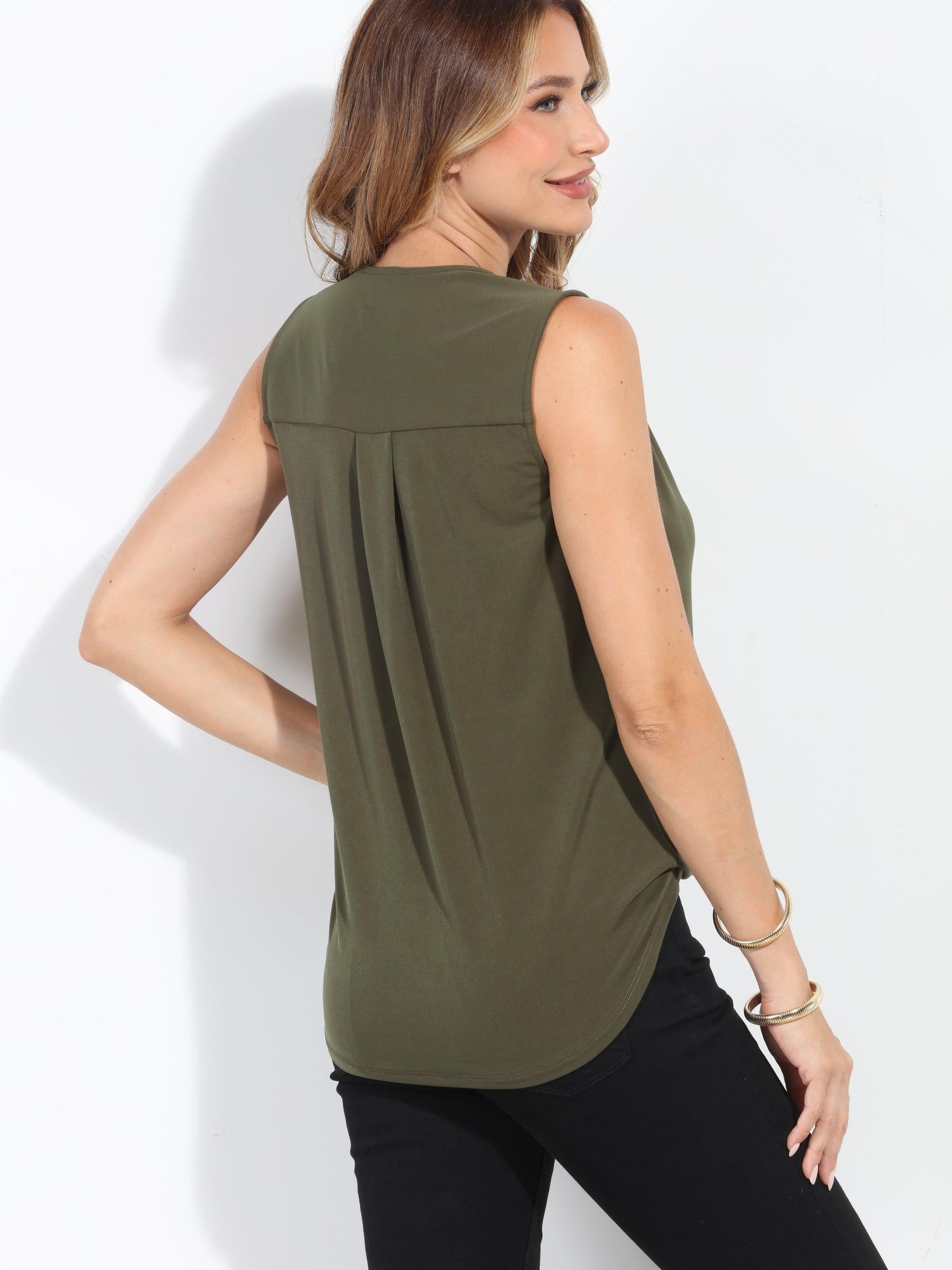 Olive Sleeveless Stretch Surplice Top - BEST SELLER