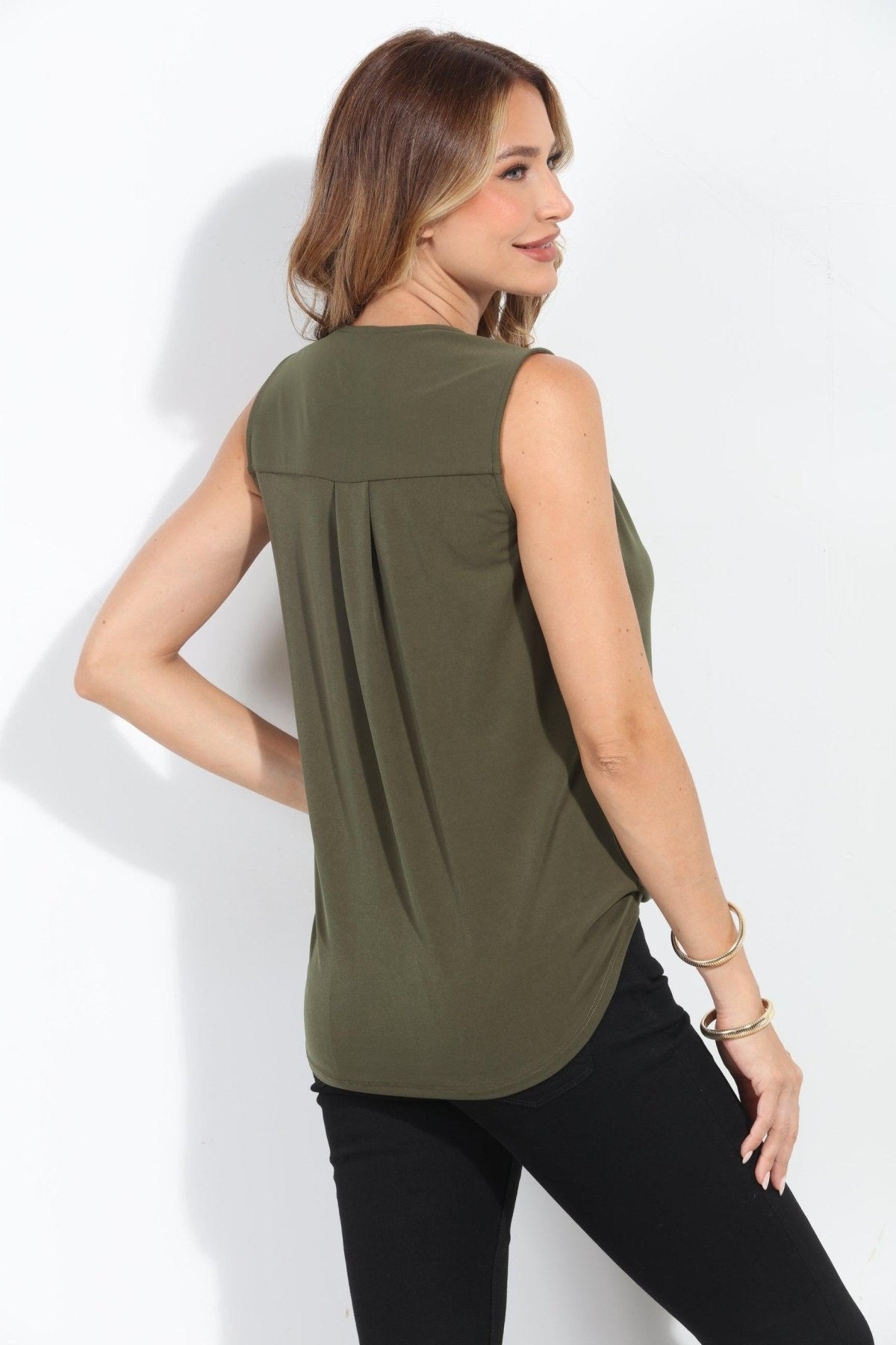 Olive Sleeveless Stretch Surplice Top - BEST SELLER