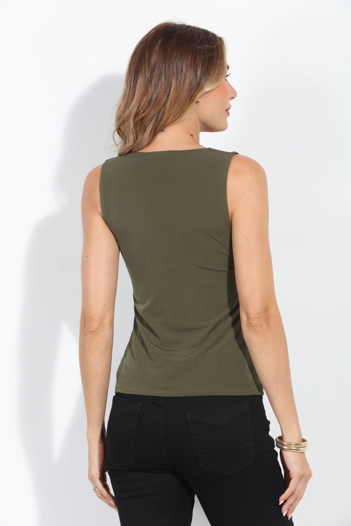 Olive Shirred Sleeveless Tank-BEST SELLER