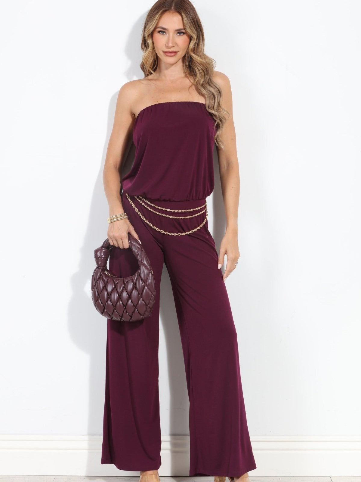 Eggplant Strapless Drop Waist Jumpsuit-BEST SELLER
