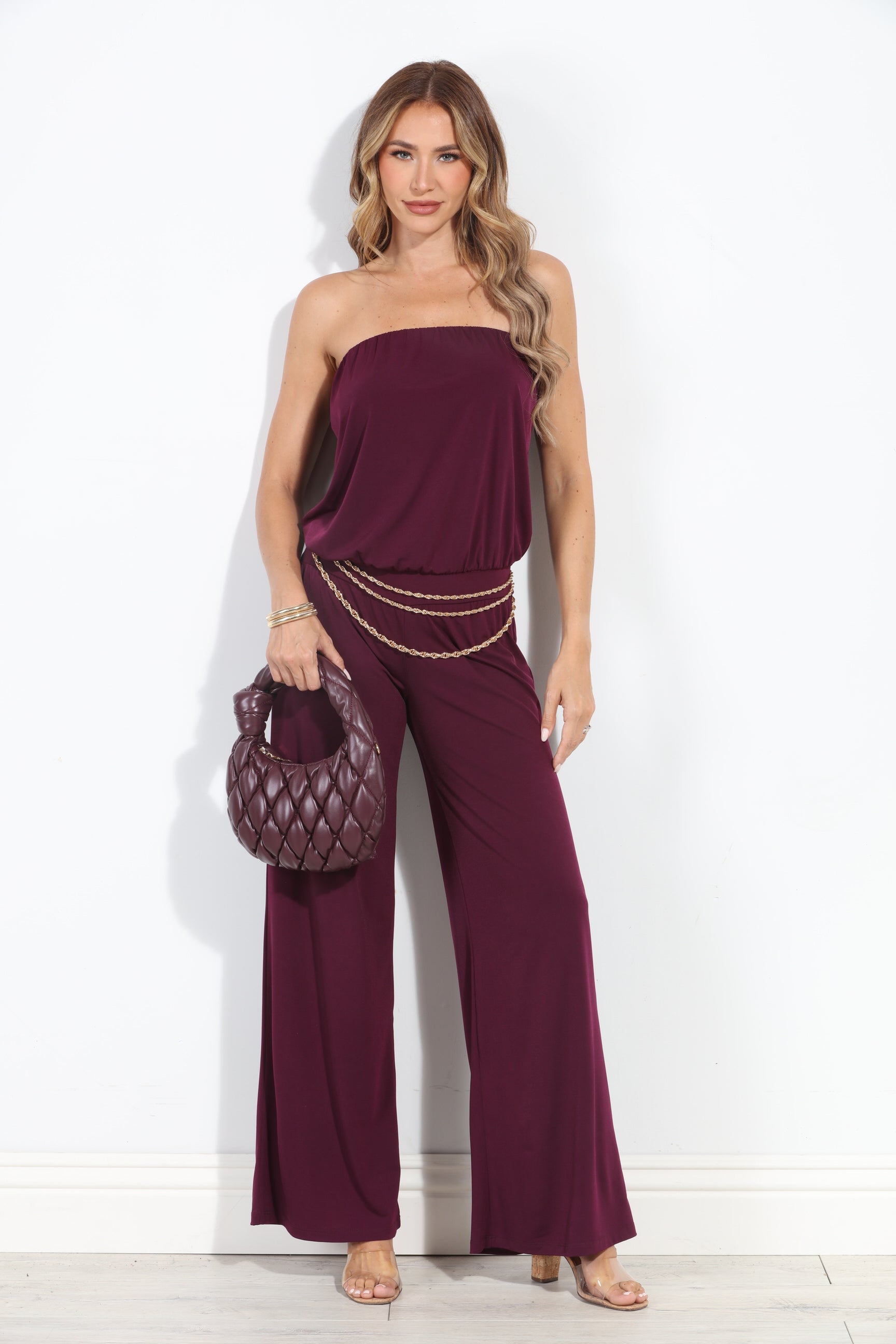 Eggplant Strapless Drop Waist Jumpsuit-BEST SELLER