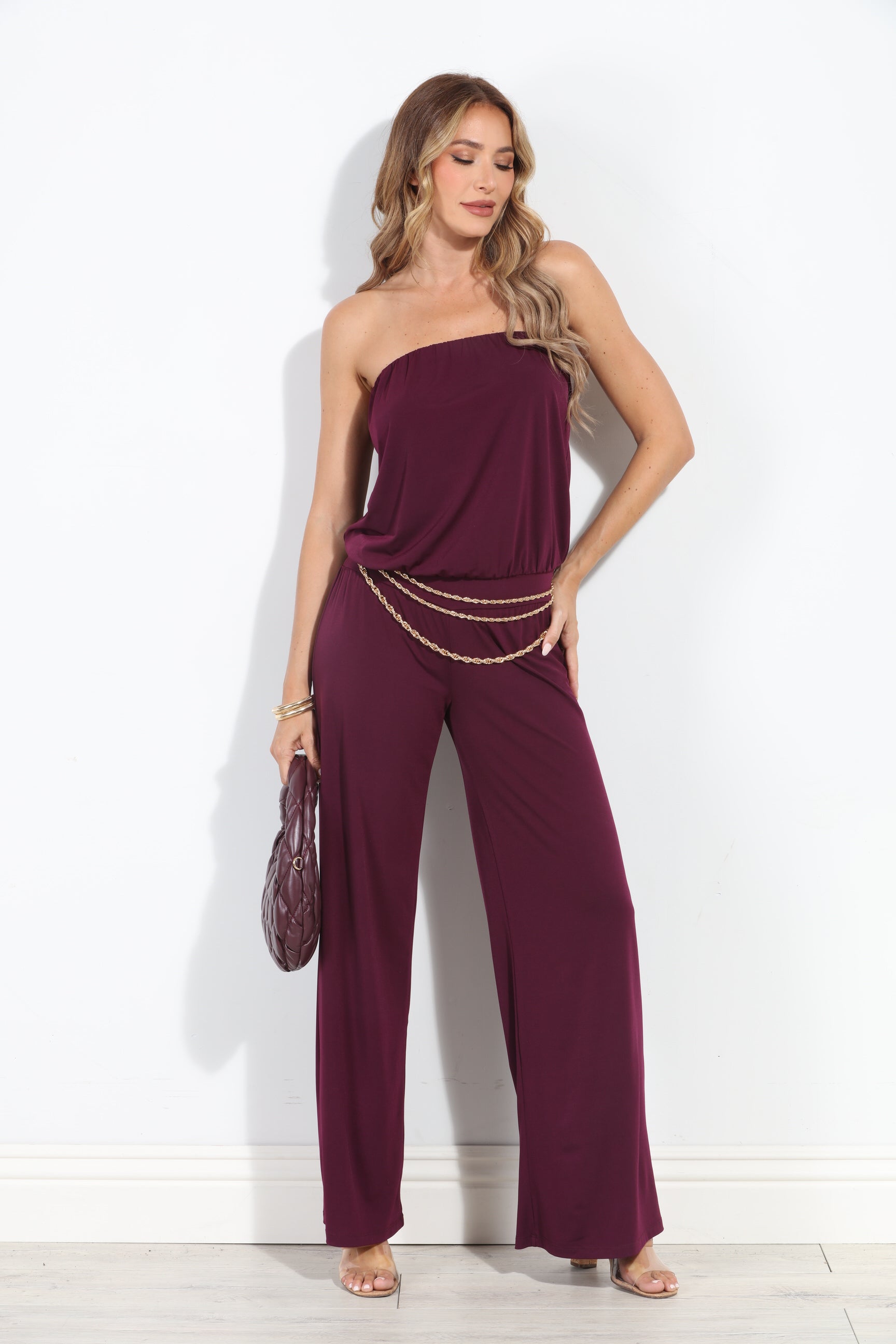 Eggplant Strapless Drop Waist Jumpsuit-BEST SELLER