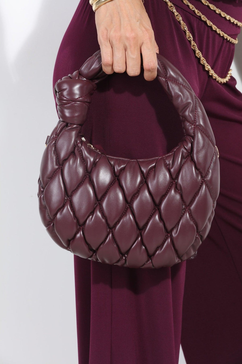 Burgundy Quilted Crescent Shoulder Bag-FINAL SALE