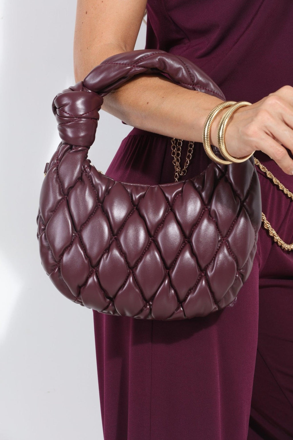 Burgundy Quilted Crescent Shoulder Bag-FINAL SALE