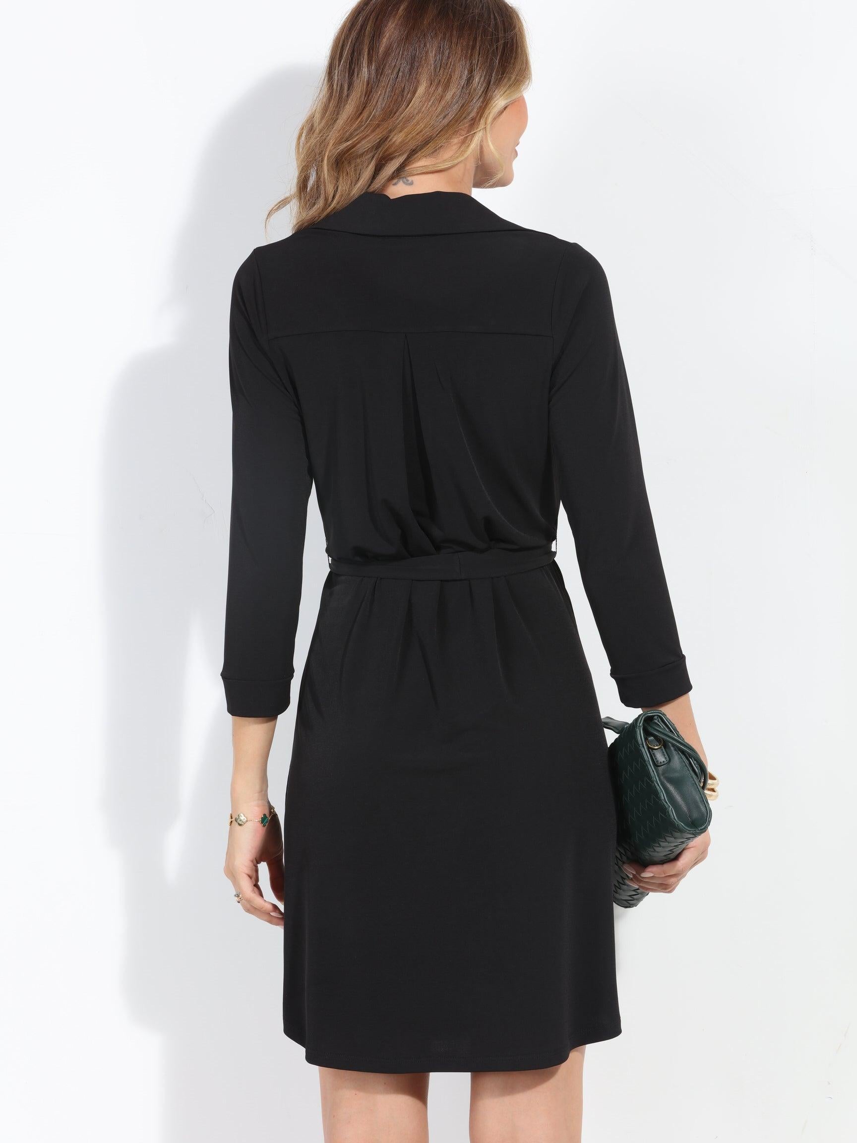 Black Stretch Shirt Dress-BEST SELLER