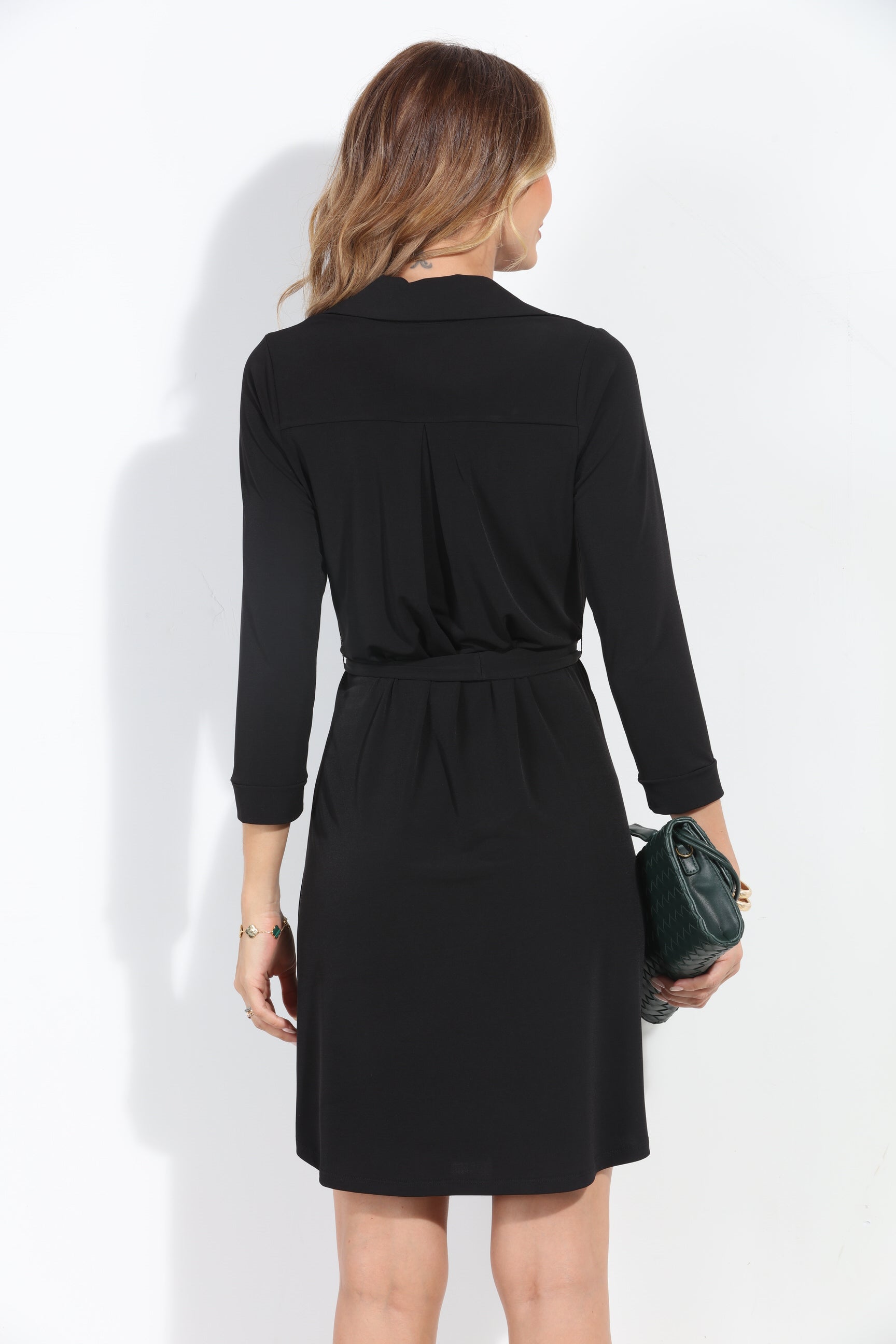 Black Stretch Shirt Dress-BEST SELLER