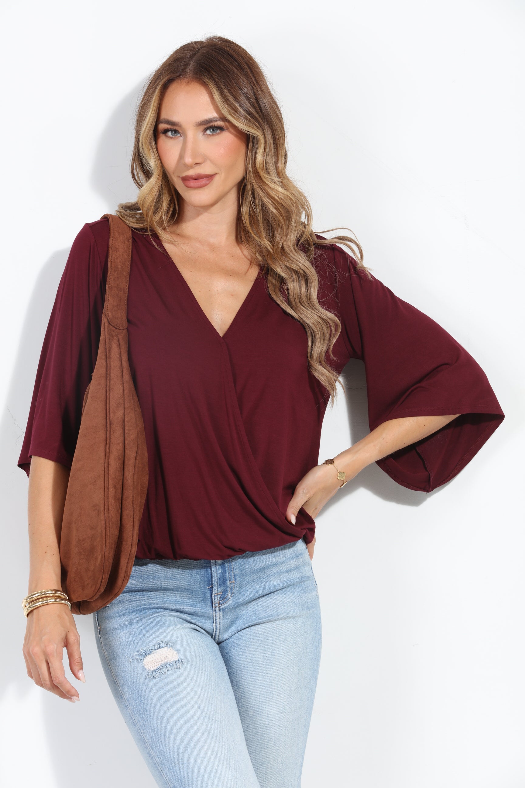 Elderberry Cupro Surplice Top-BEST SELLER