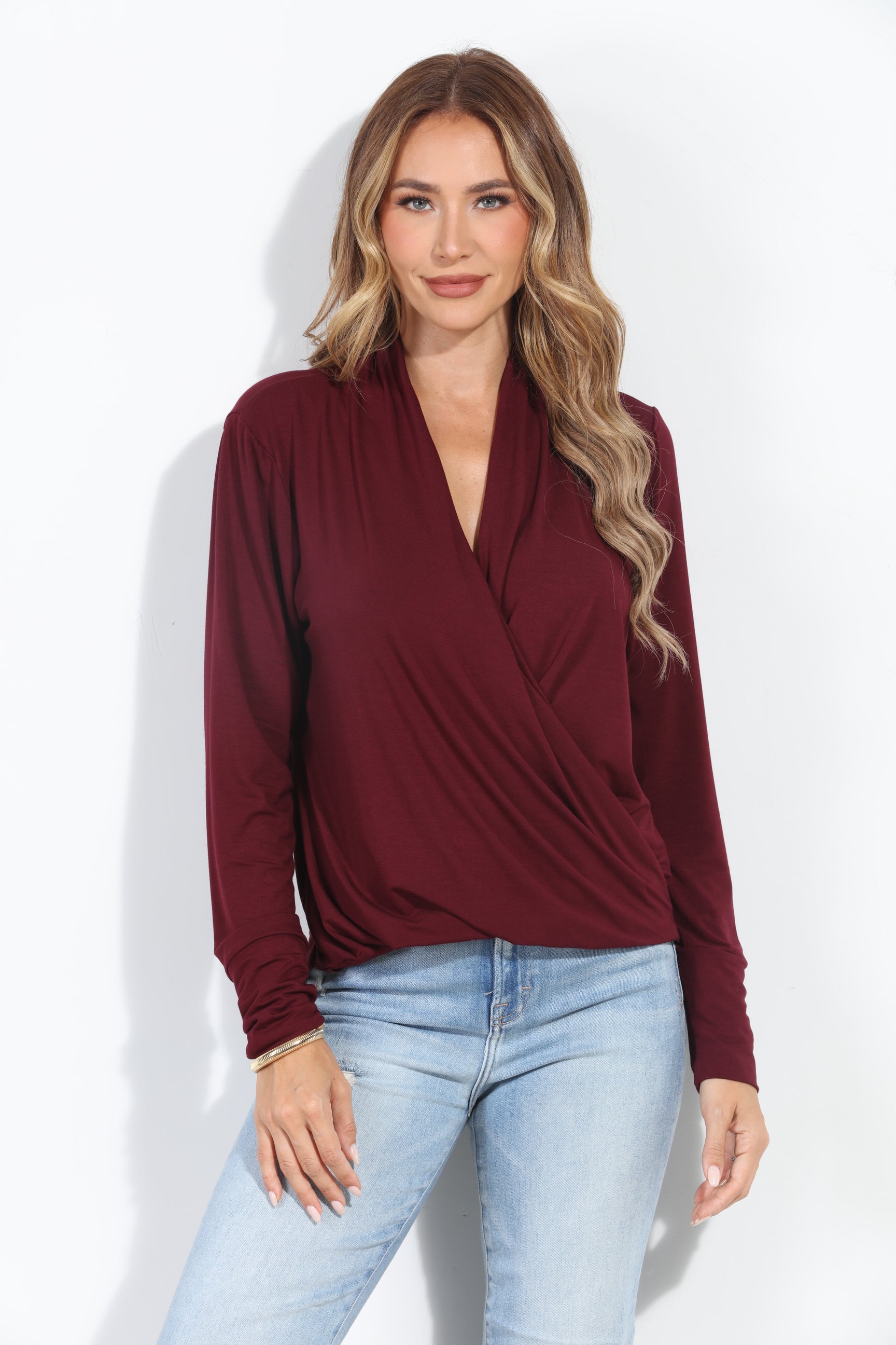 Elderberry Cupro Draped Surplice Top - BEST SELLER