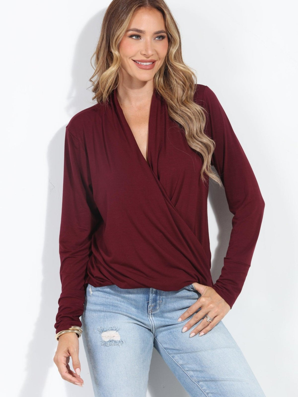Elderberry Cupro Draped Surplice Top - BEST SELLER