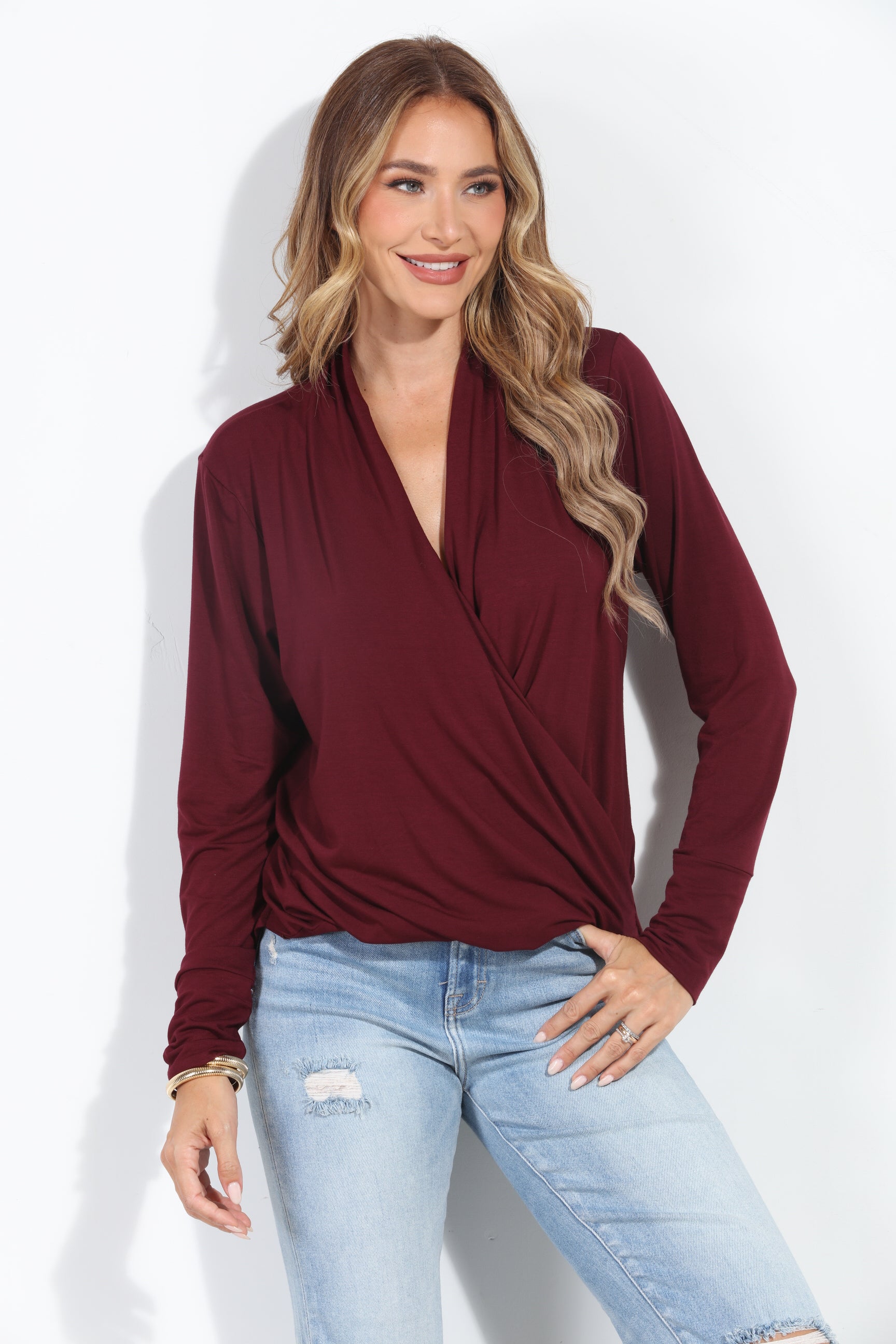 Elderberry Cupro Draped Surplice Top - BEST SELLER