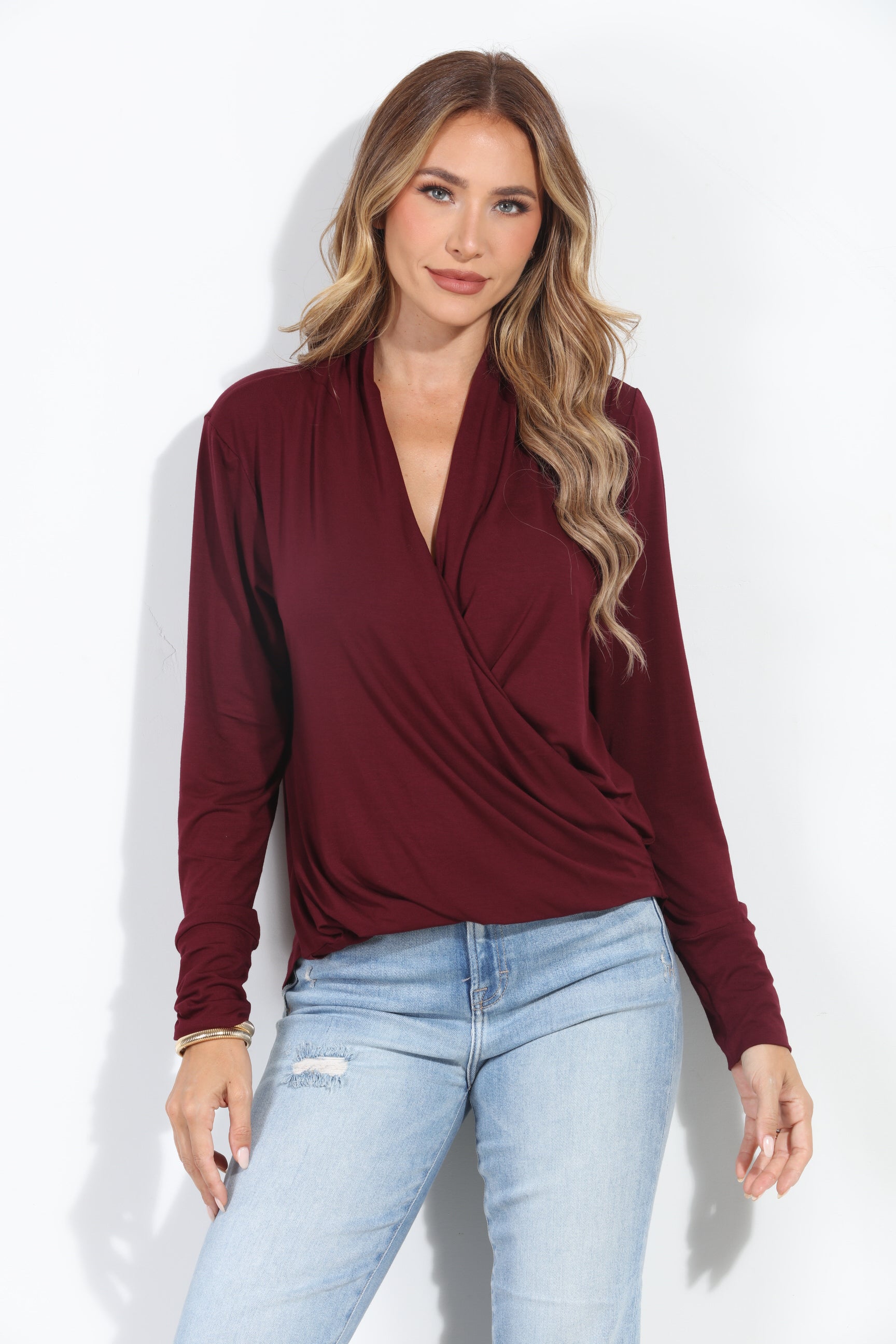 Elderberry Cupro Draped Surplice Top - BEST SELLER