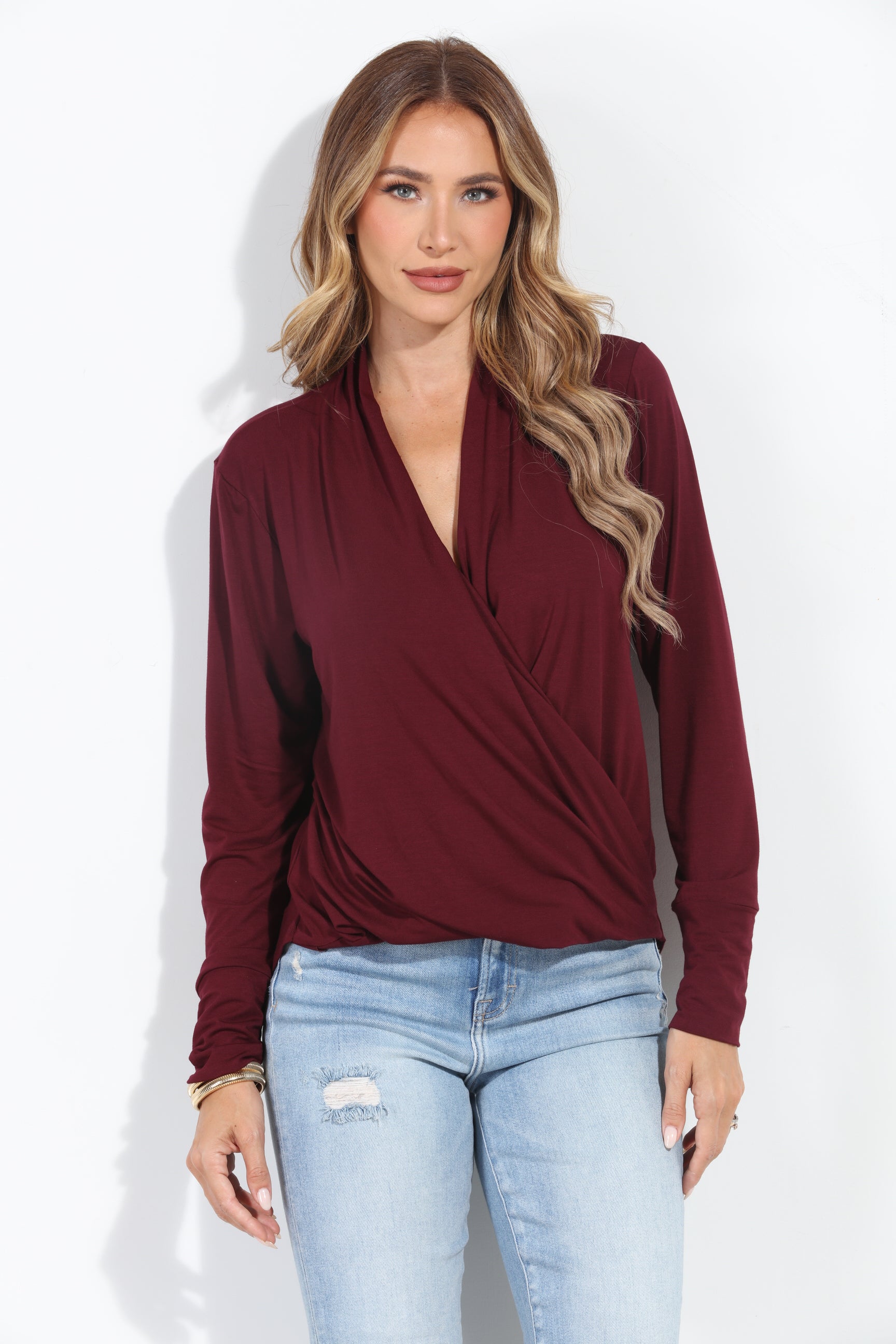 Elderberry Cupro Draped Surplice Top - BEST SELLER