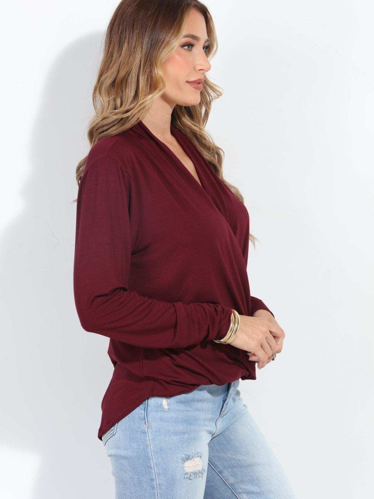 Elderberry Cupro Draped Surplice Top - BEST SELLER